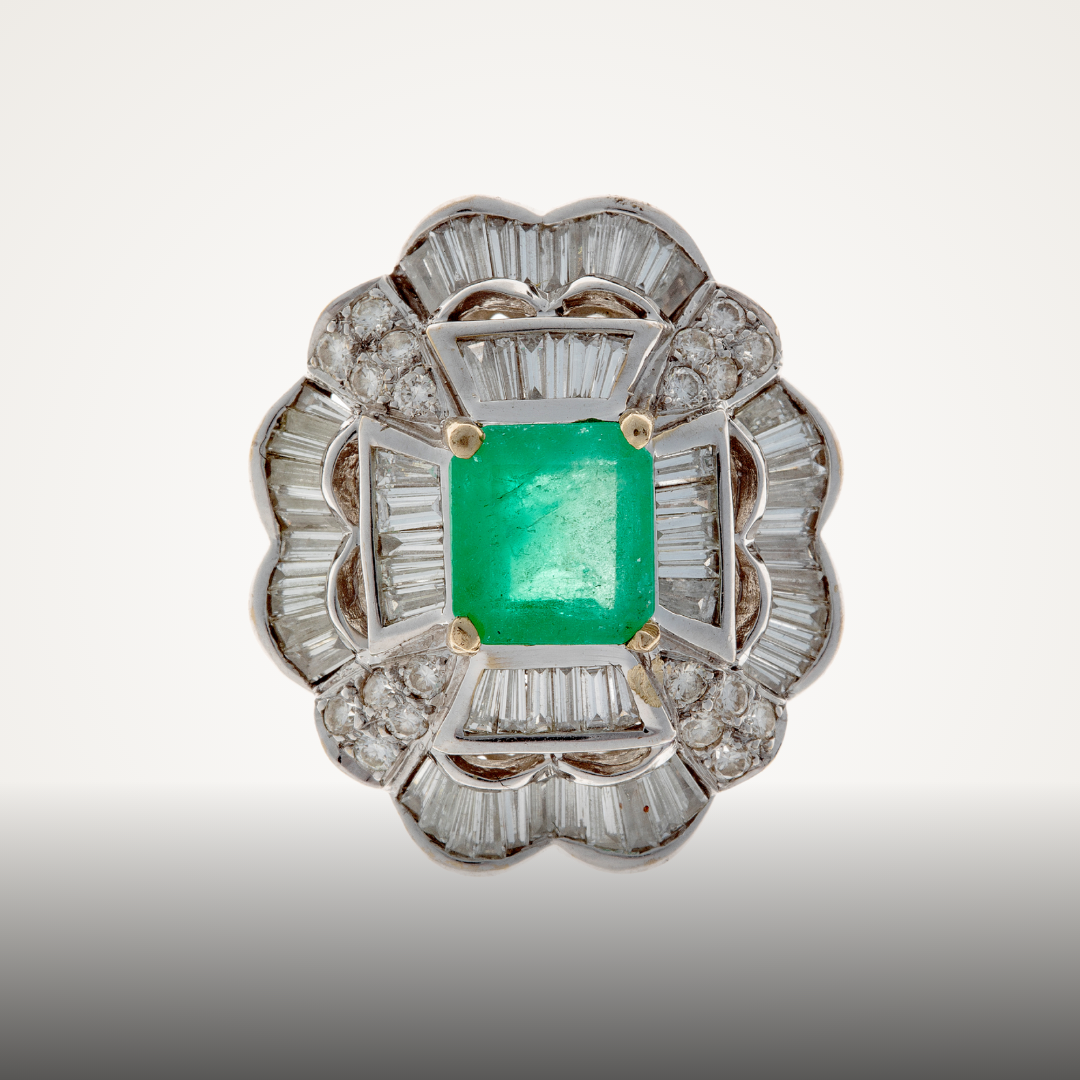 Art Deco jewelry featuring geometric rings, vibrant gemstone necklaces, earrings, and bracelets.