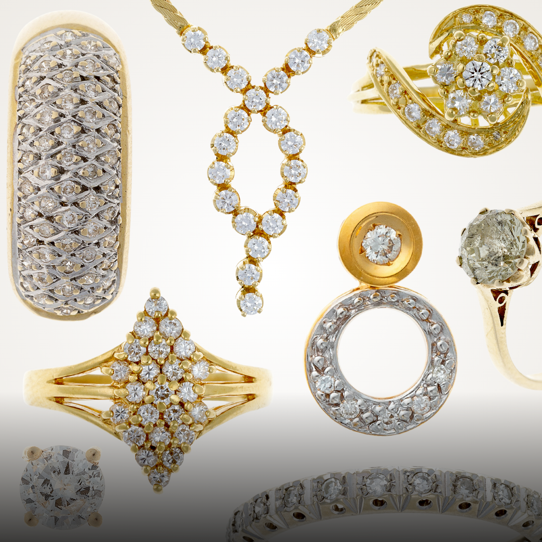 Classic and elegant vintage jewelry featuring estate rings, delicate necklaces, sophisticated bracelets, and timeless earrings.