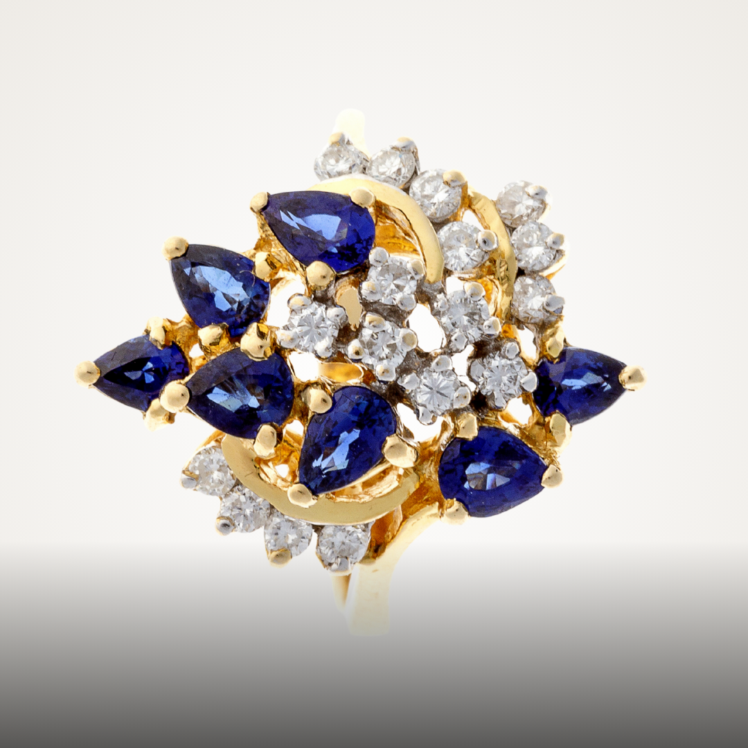 Mid-Century jewelry featuring sleek gold rings, modernist necklaces, vivid gemstone earrings, and bracelets from the 1950s and 1960s.