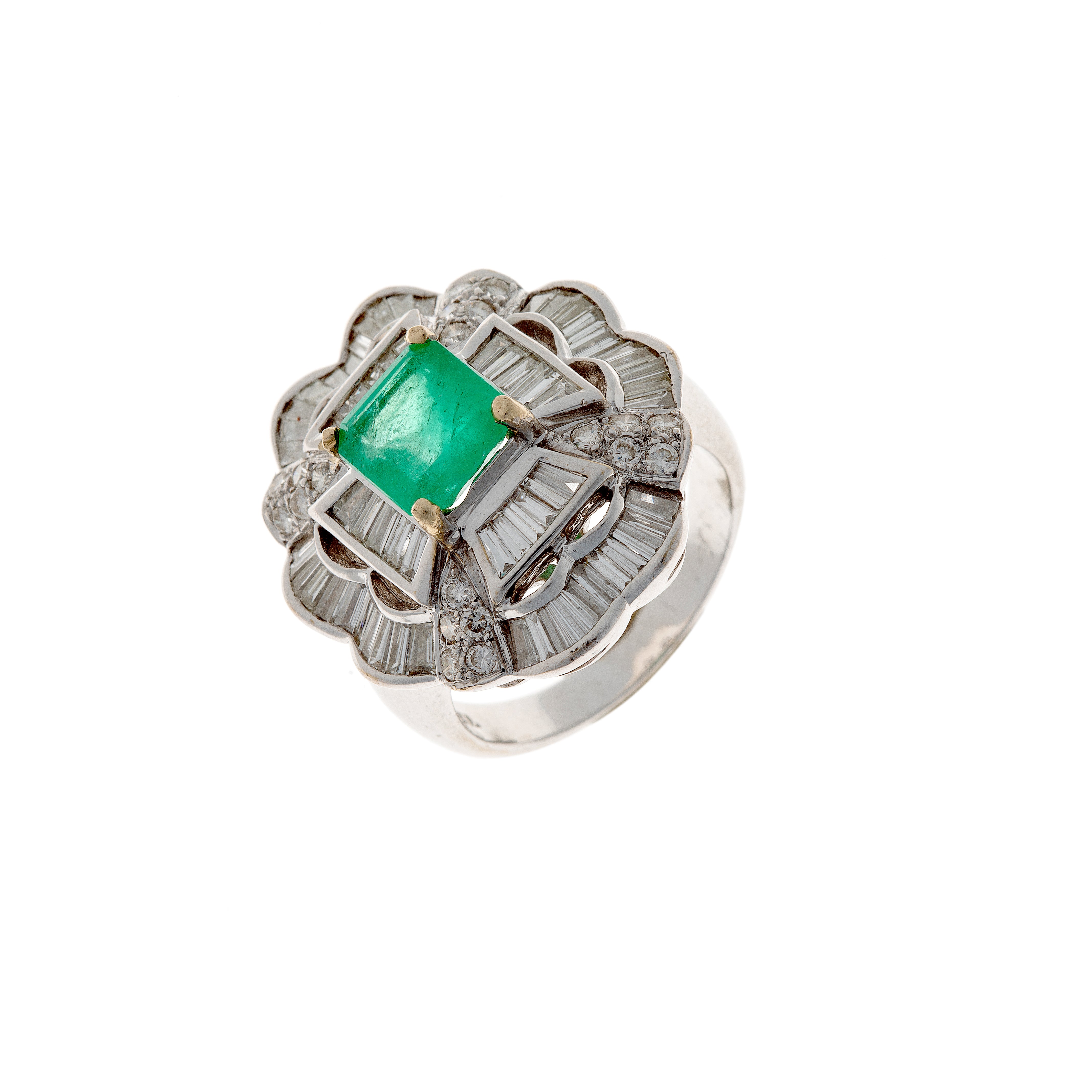 Art Deco Emerald & Diamond White Gold Ring