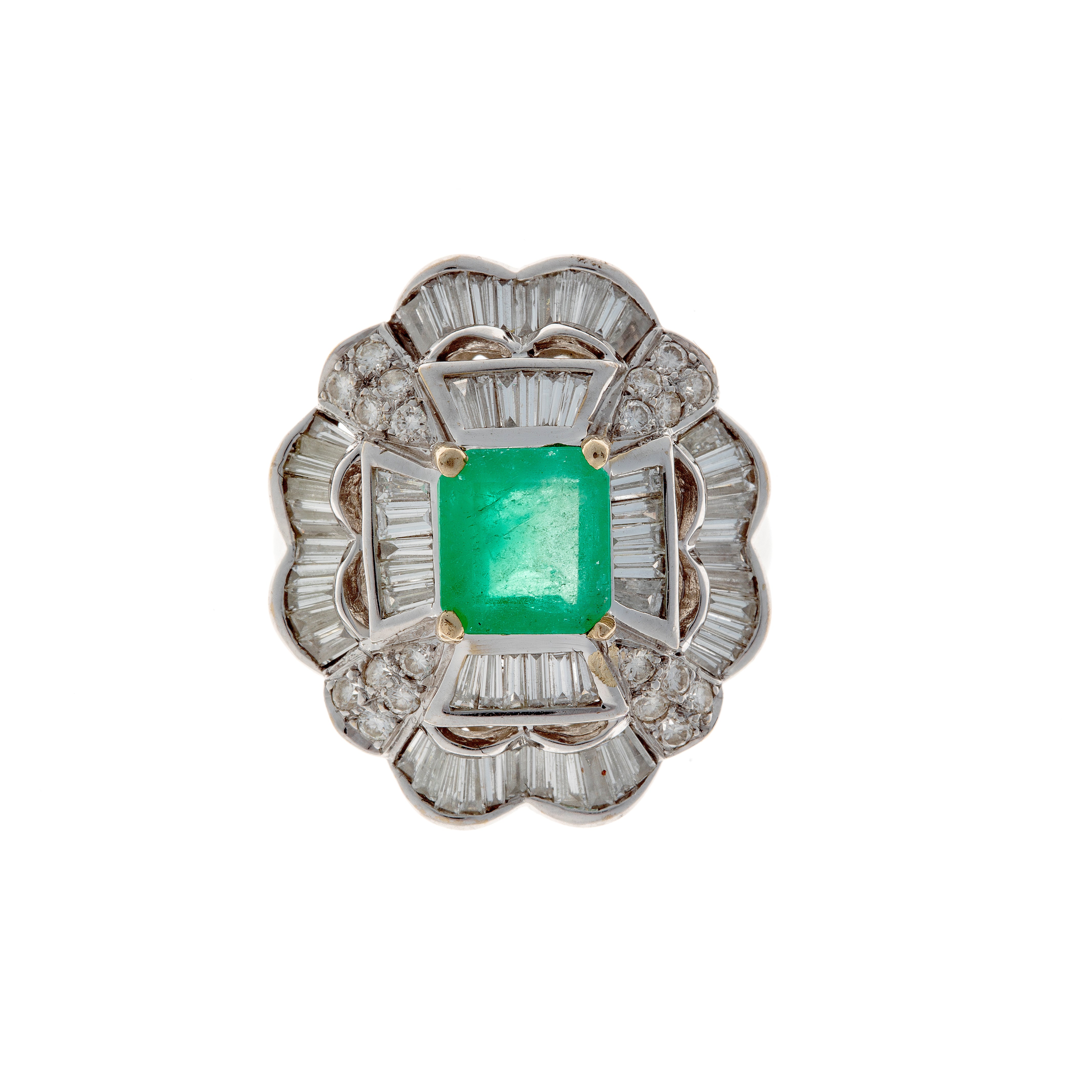 Art Deco Emerald & Diamond White Gold Ring