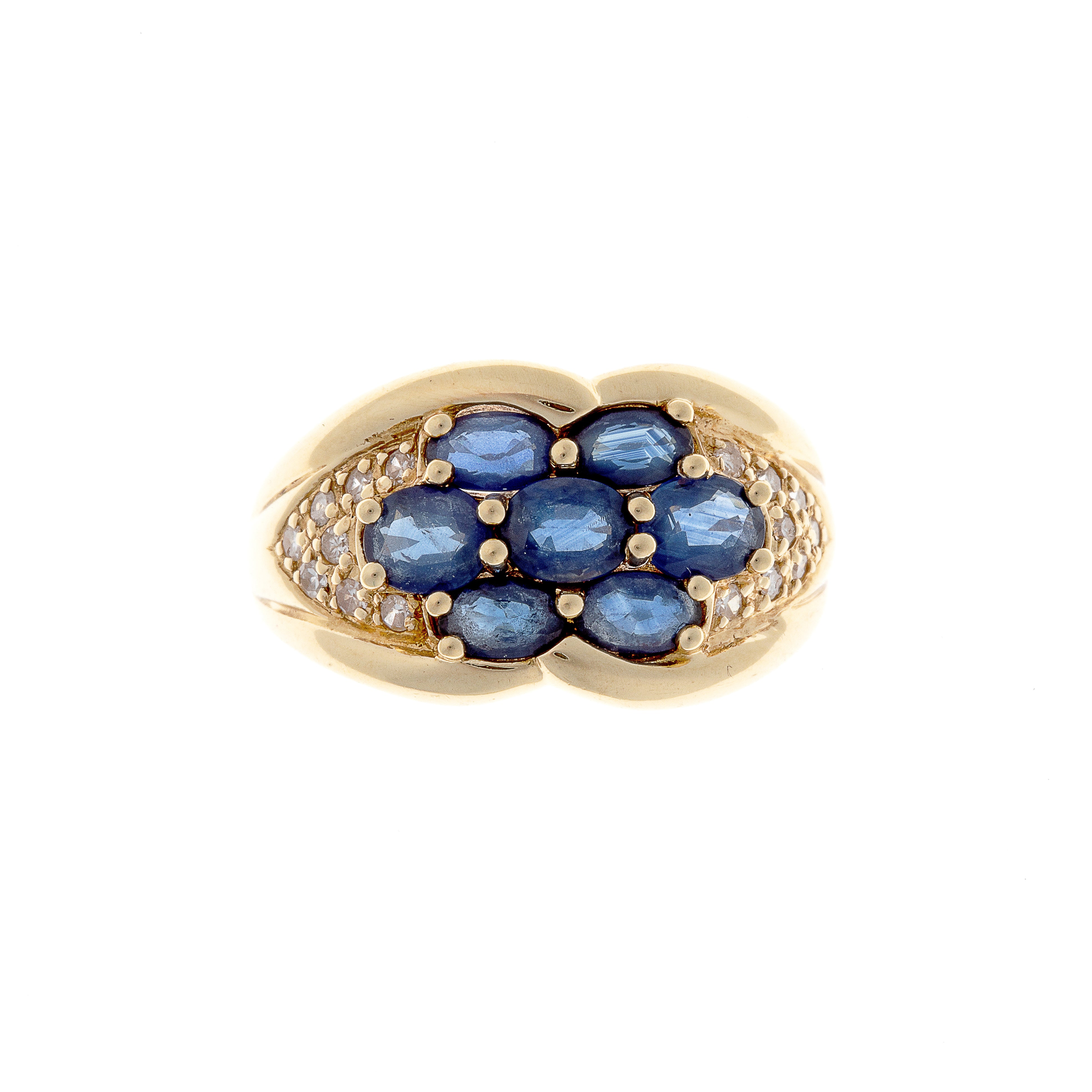 Blue Sapphire & Diamond Cluster Gold Ring