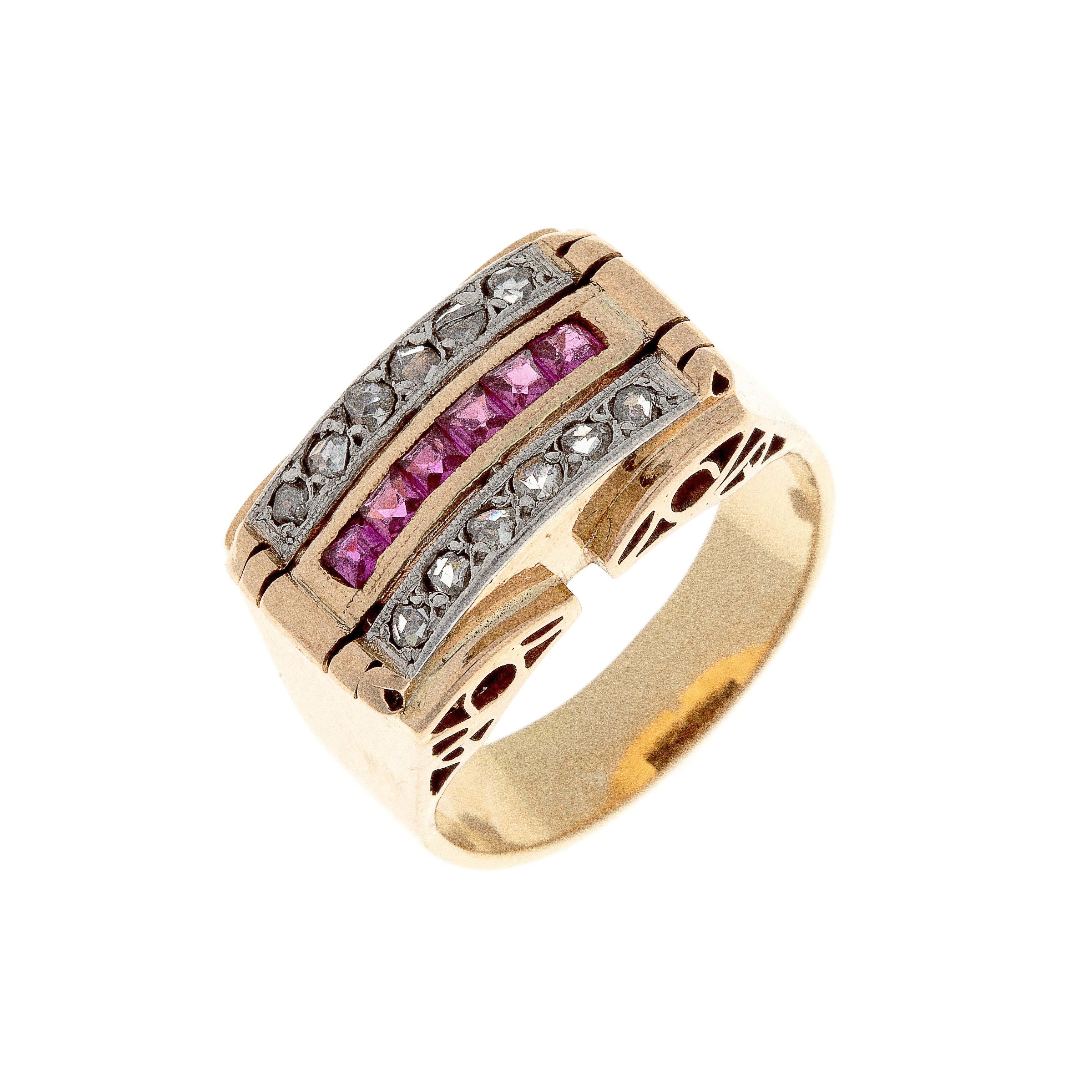 Tank Ruby & Diamond Multi-row Gold Ring