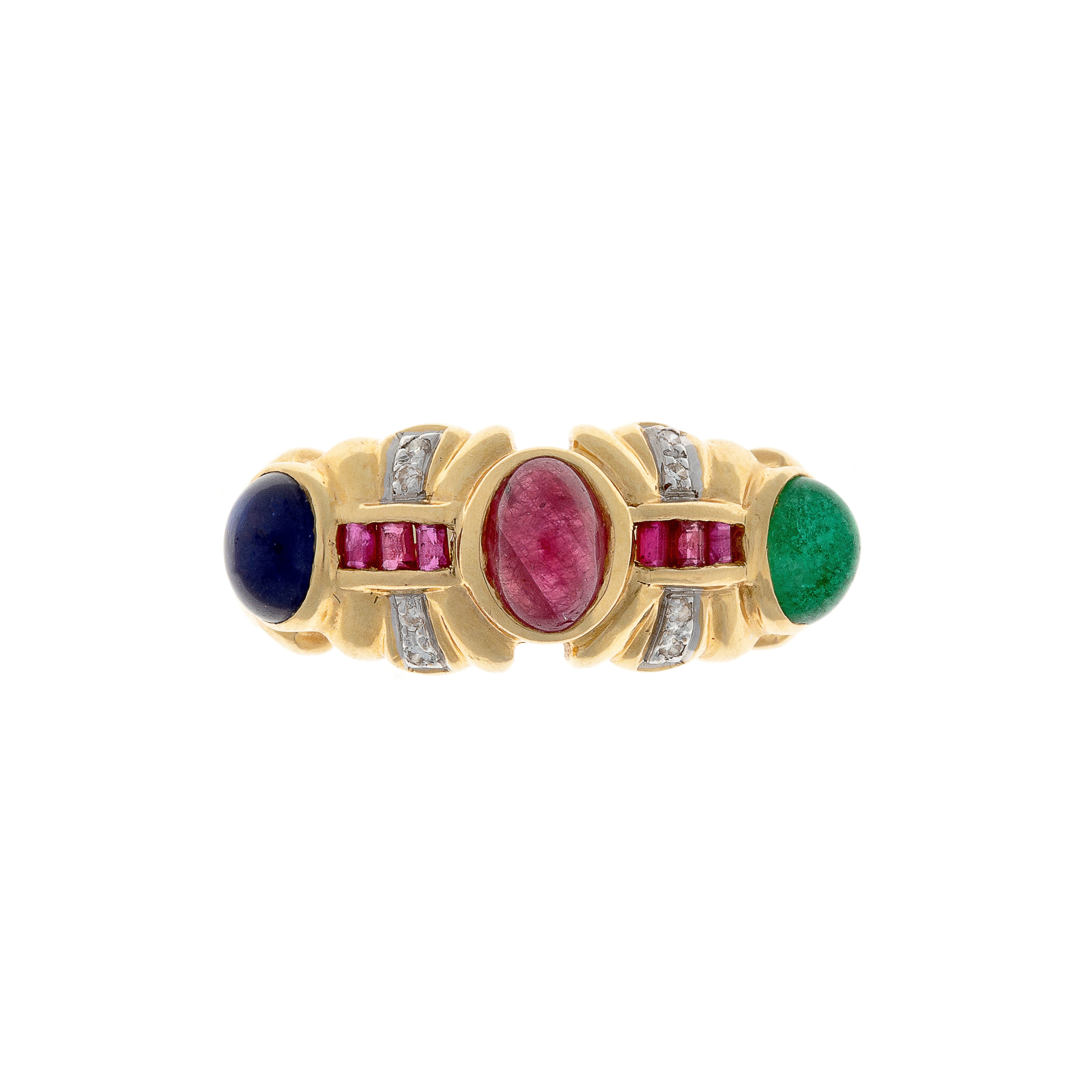 Ruby, Emerald & Sapphire Gold Ring with Diamonds