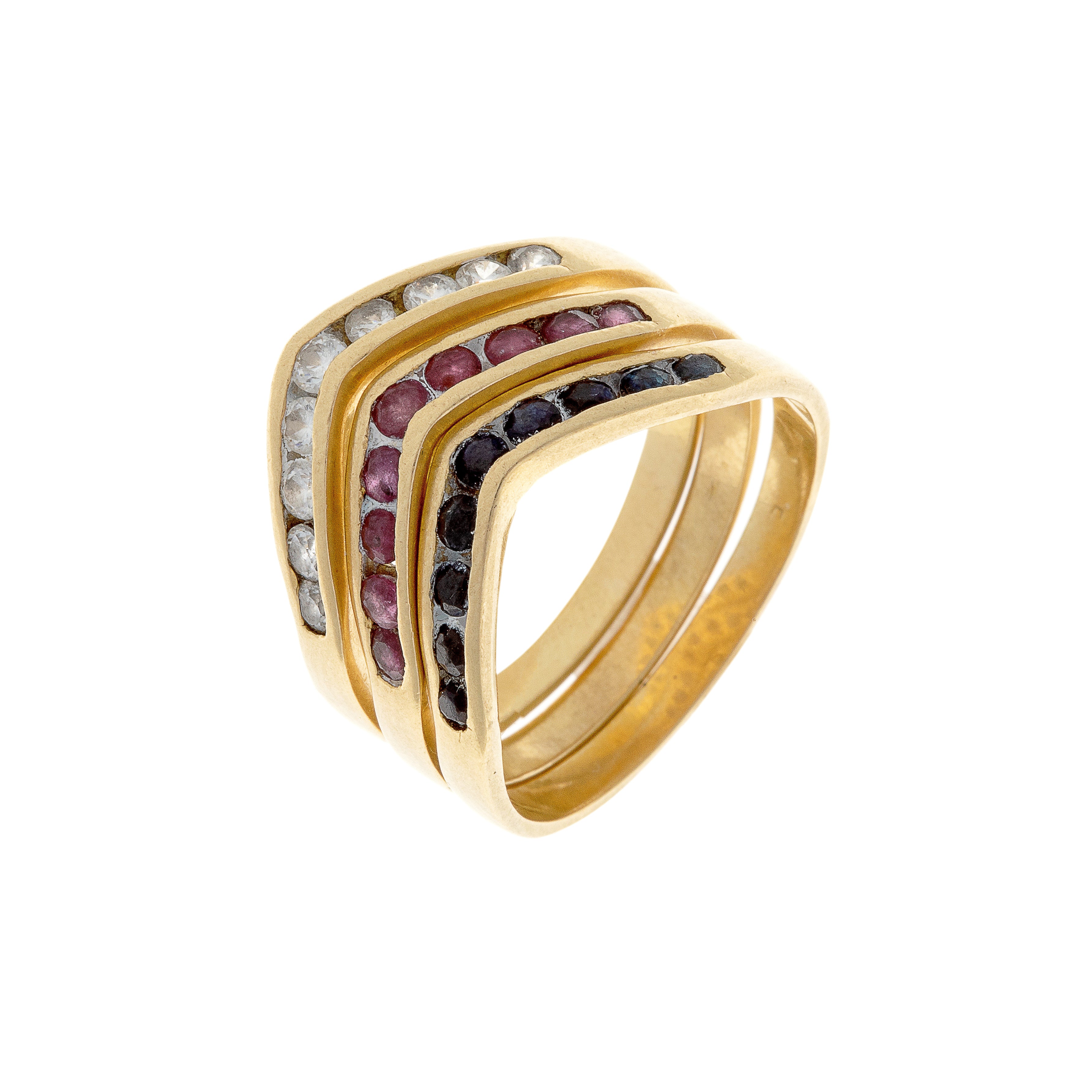 Sapphire & Ruby Gold Trio Rings