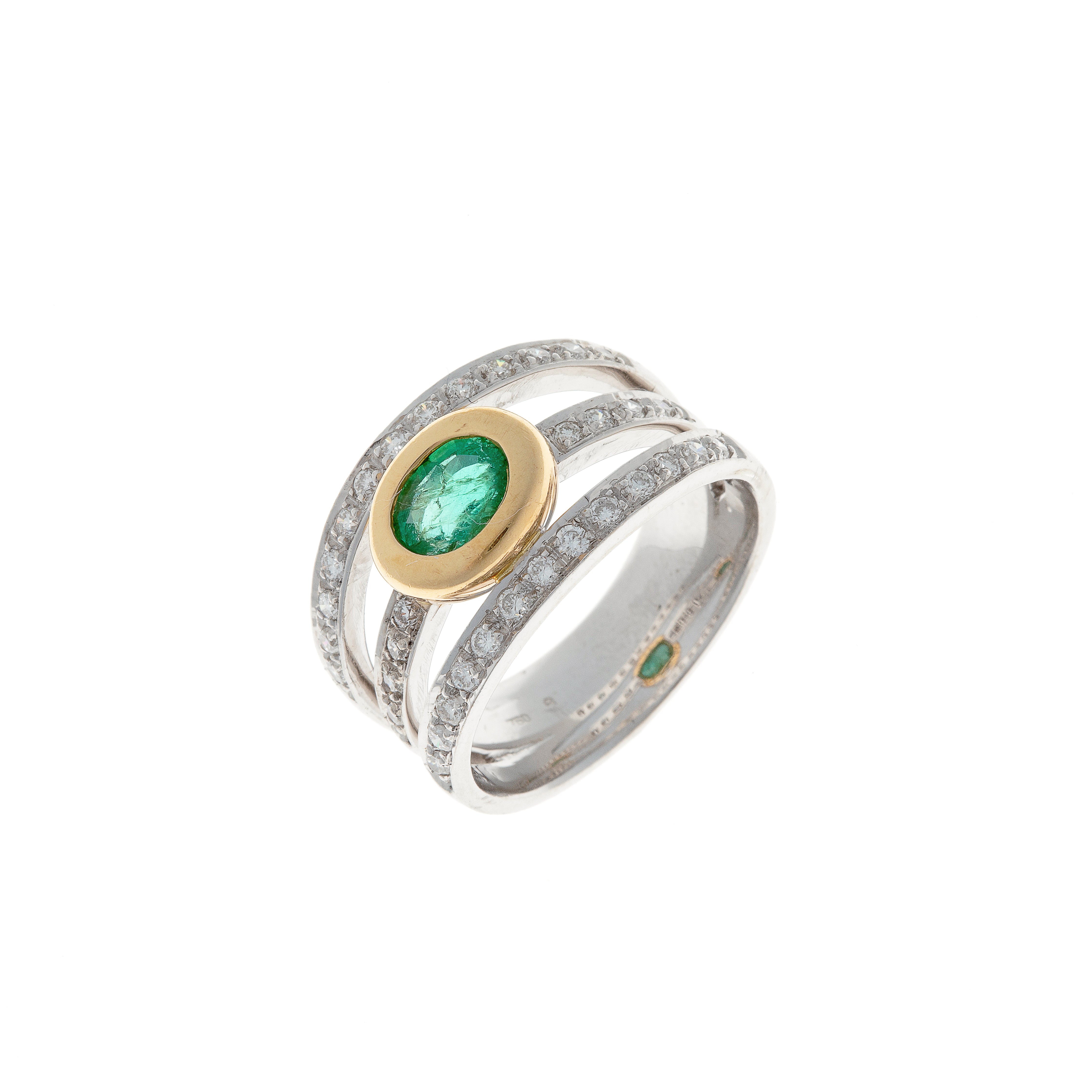 Emerald & Diamond White and Yellow Gold Ring