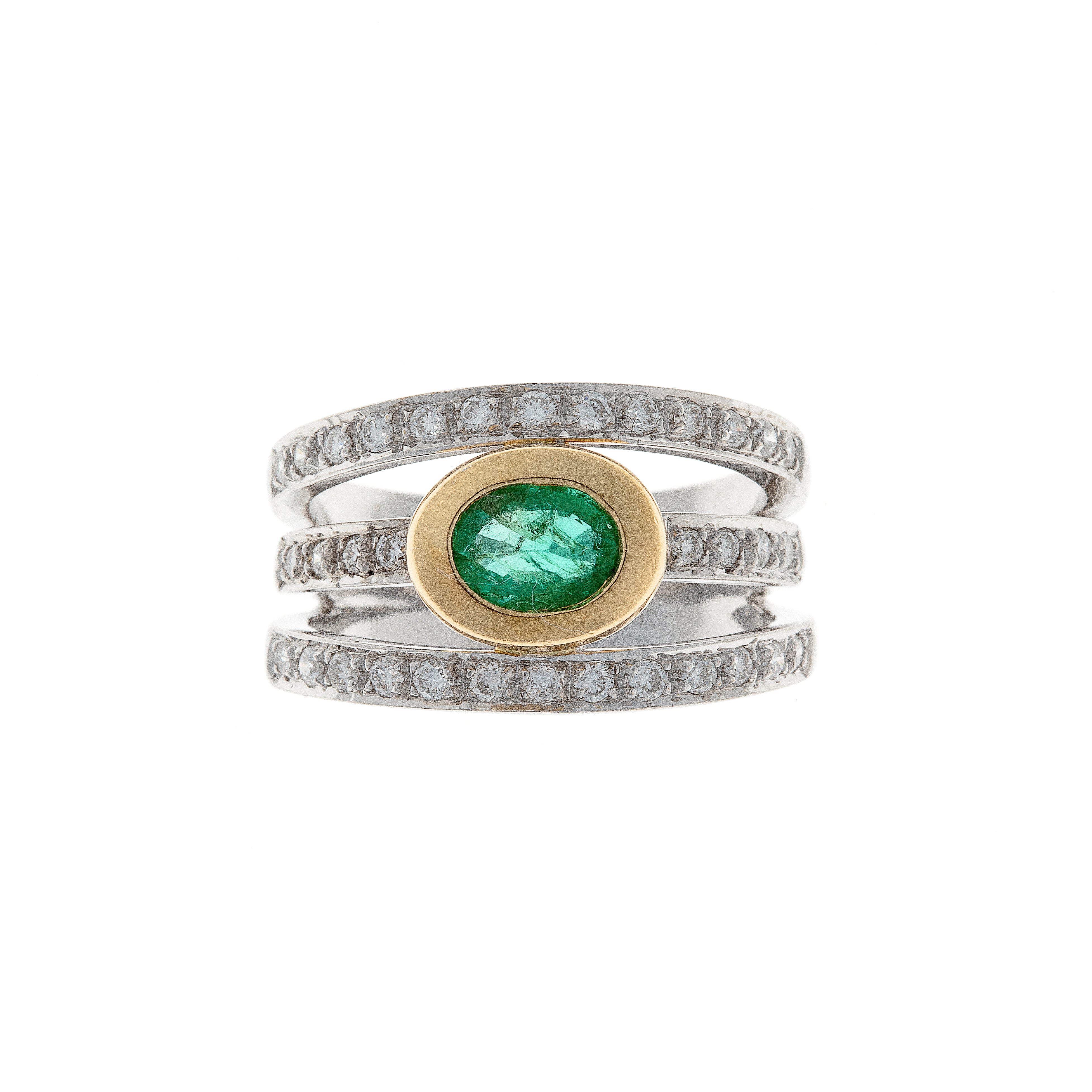 Emerald & Diamond White and Yellow Gold Ring