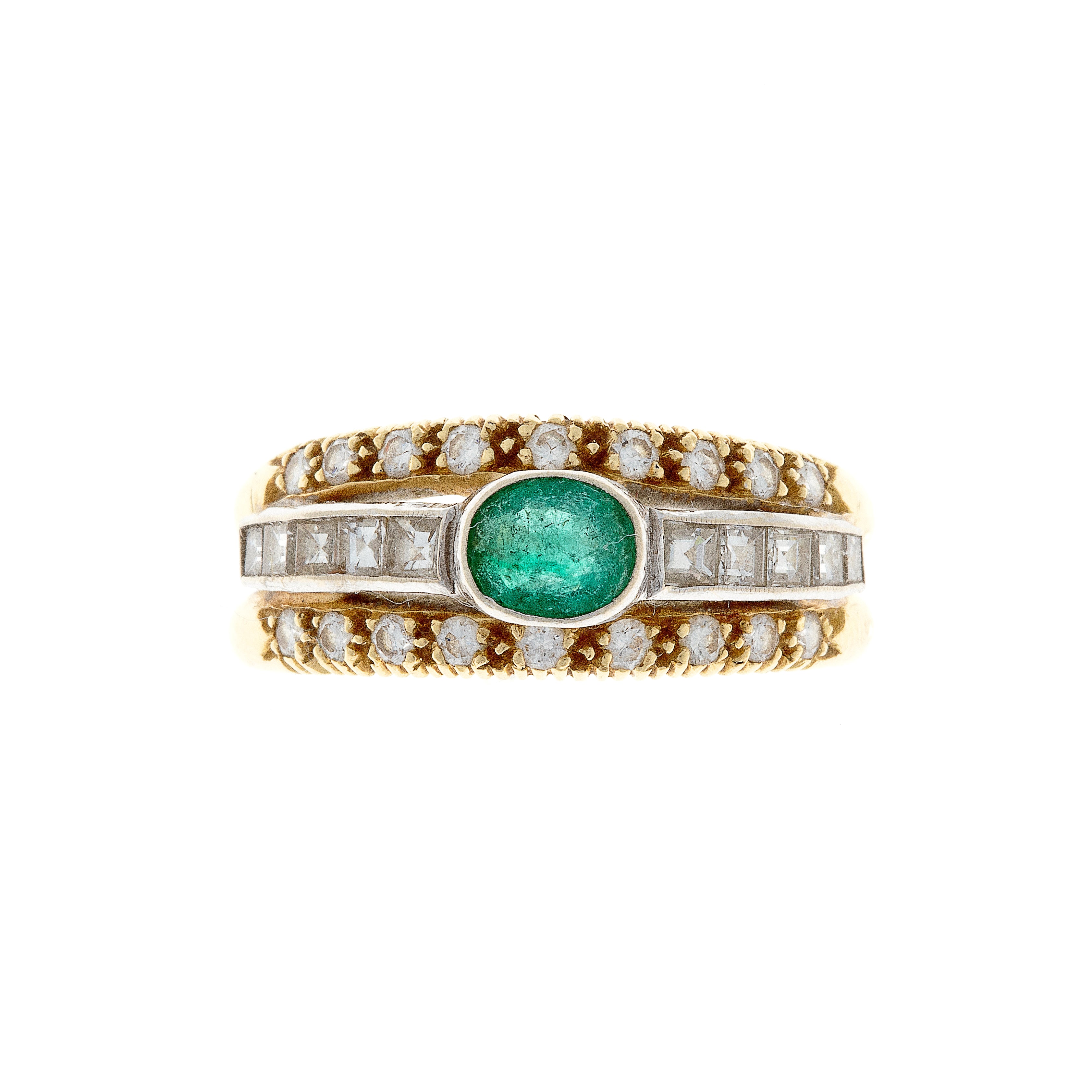 Diamond & Emerald Cluster Gold Ring