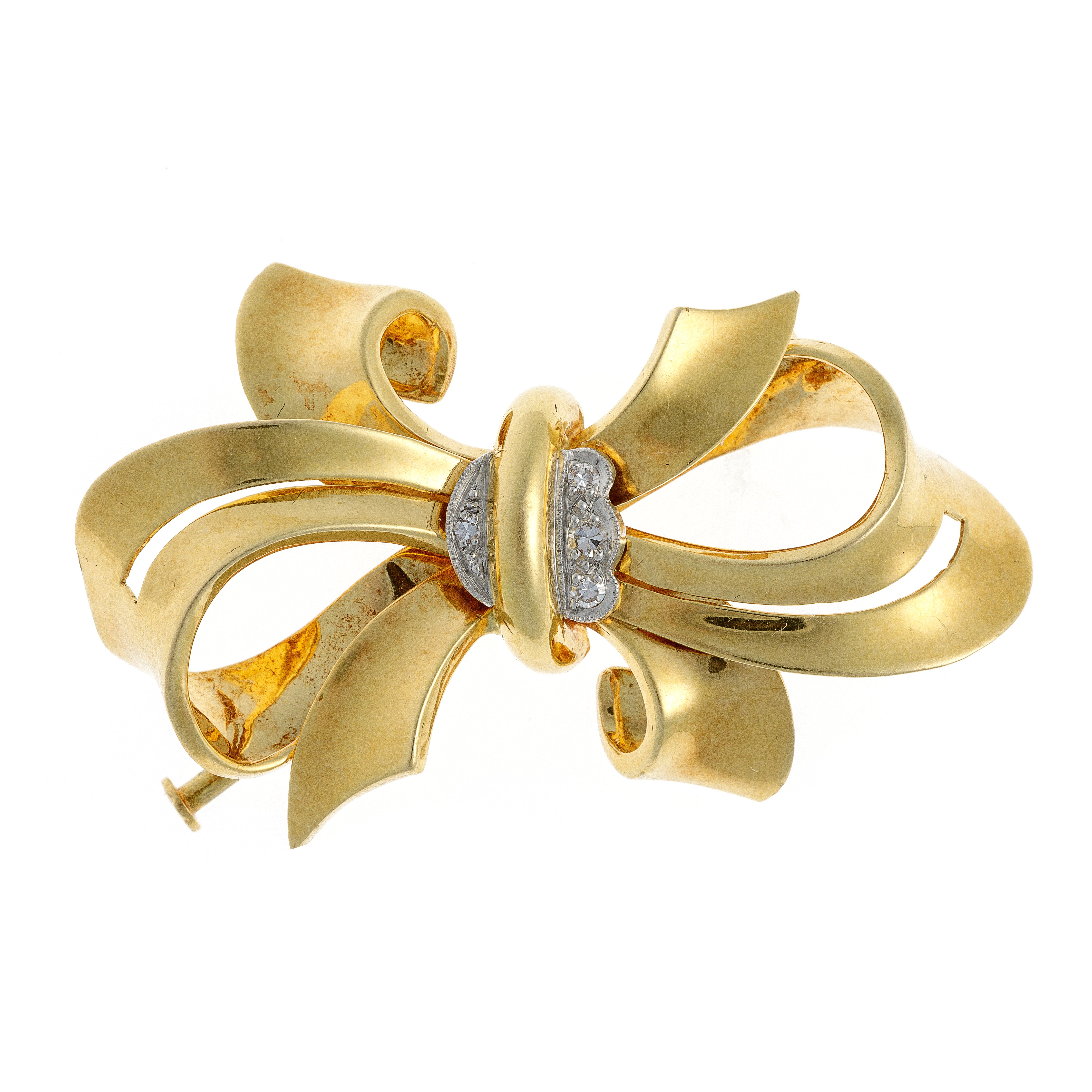 Gold Bow Brooch with Diamonds