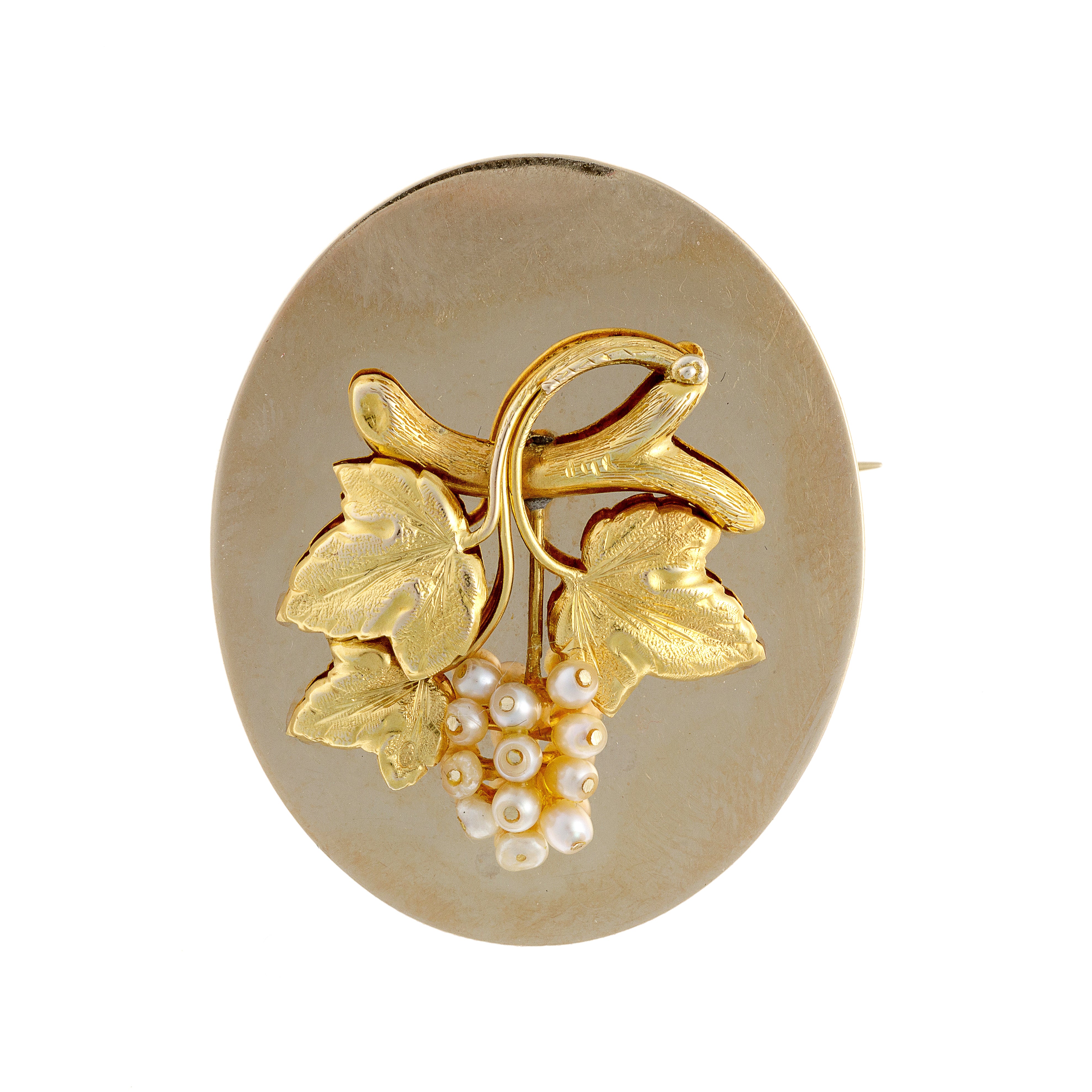 Gold Brooch with Pearls "Grapevine"