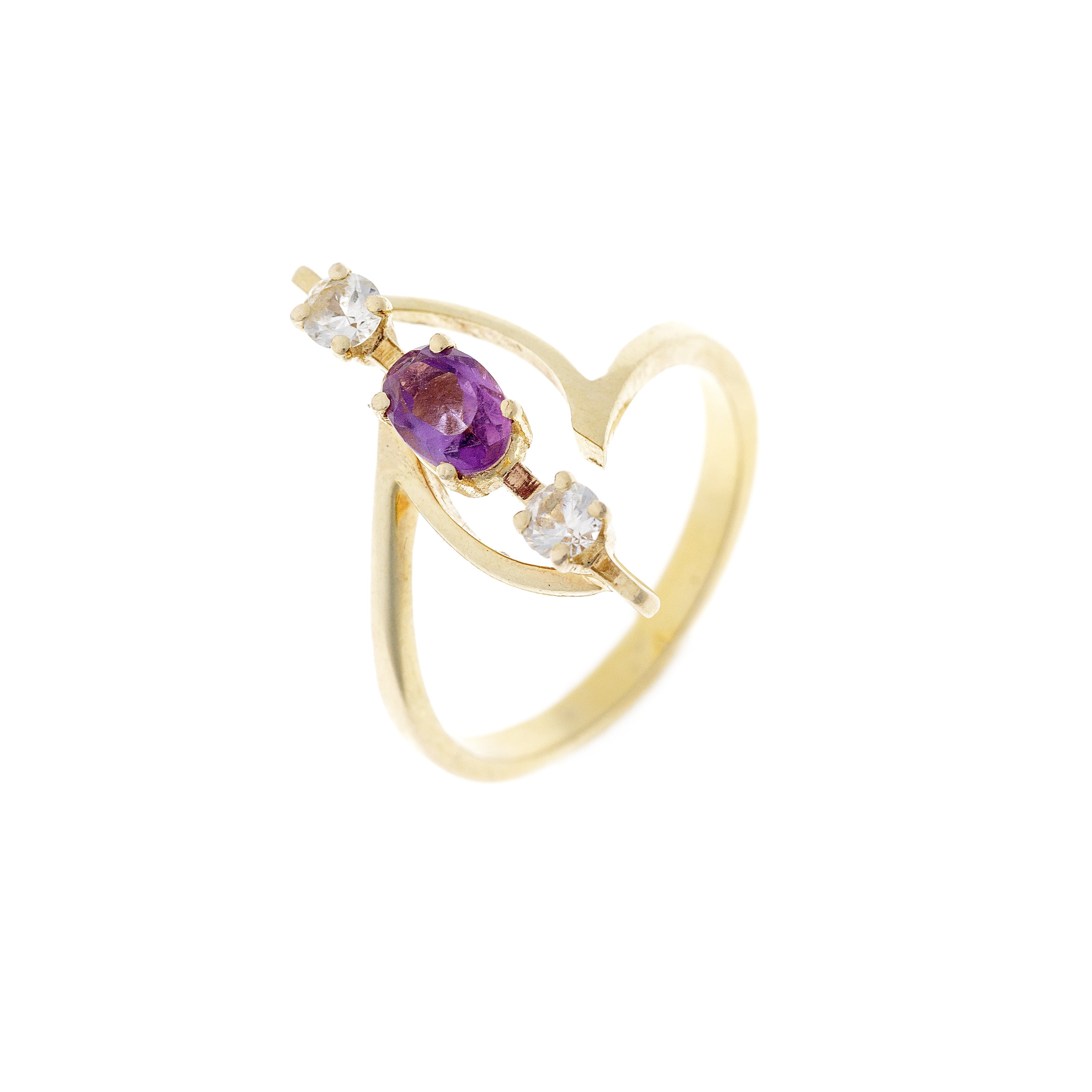 Amethyst & Yttrium Garnet Three-Stone Gold Ring