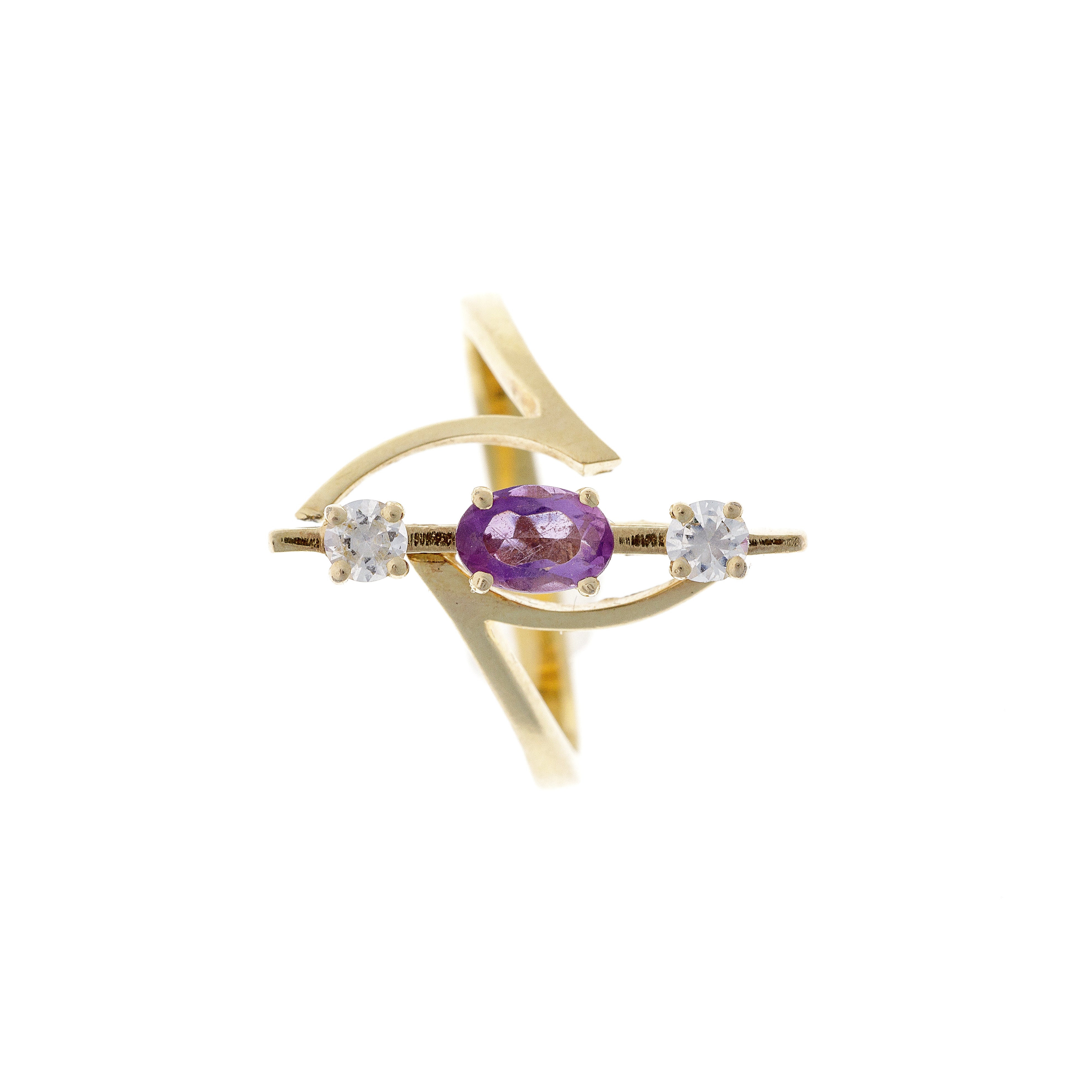 Amethyst & Yttrium Garnet Three-Stone Gold Ring