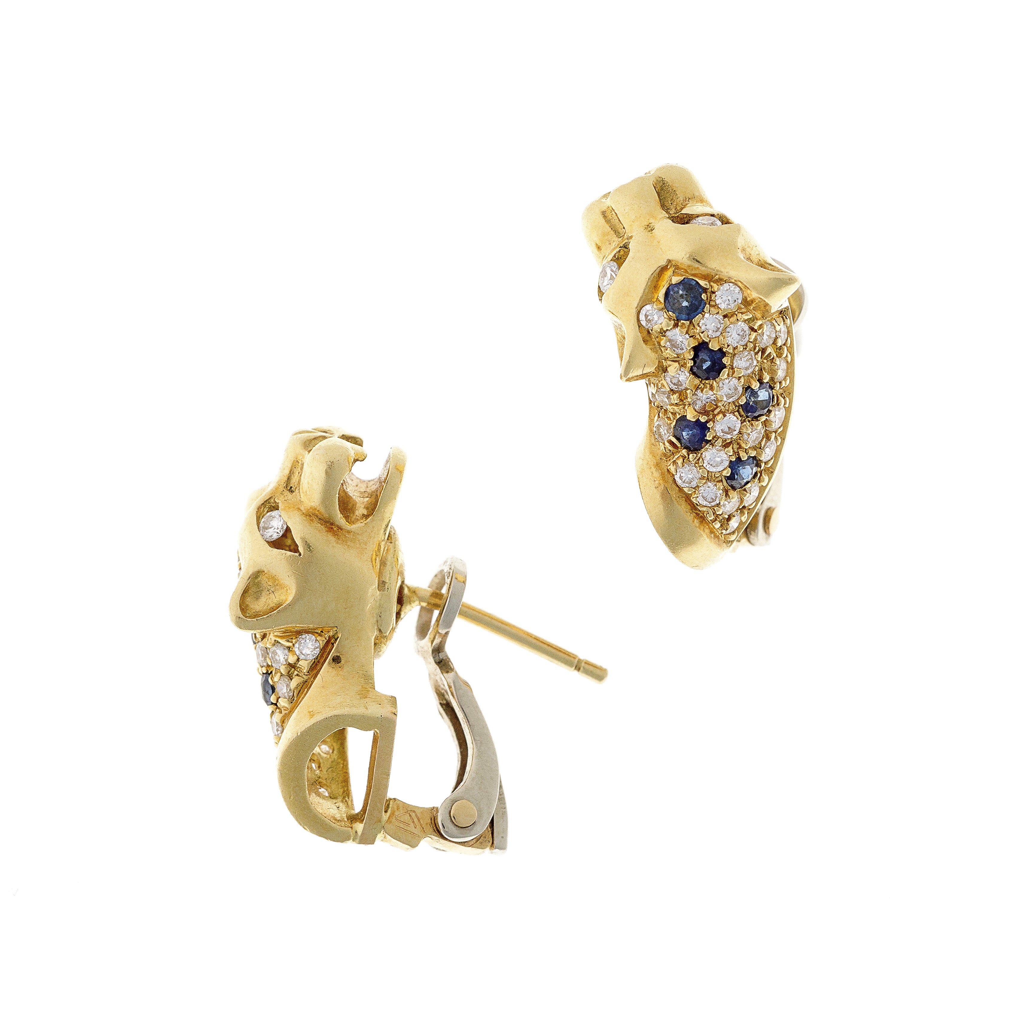 Diamond & Sapphire Gold Leopard Earrings