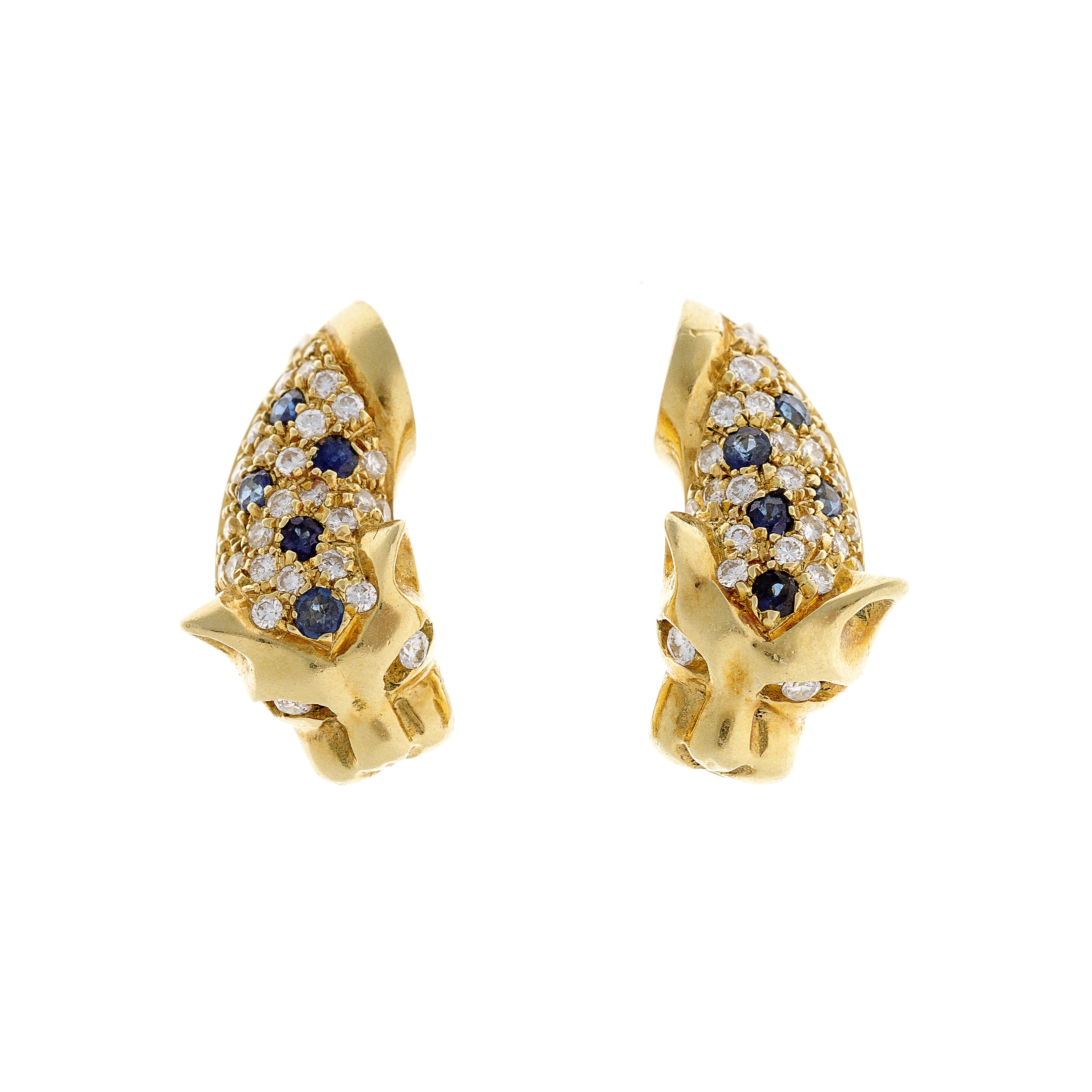 Diamond & Sapphire Gold Leopard Earrings