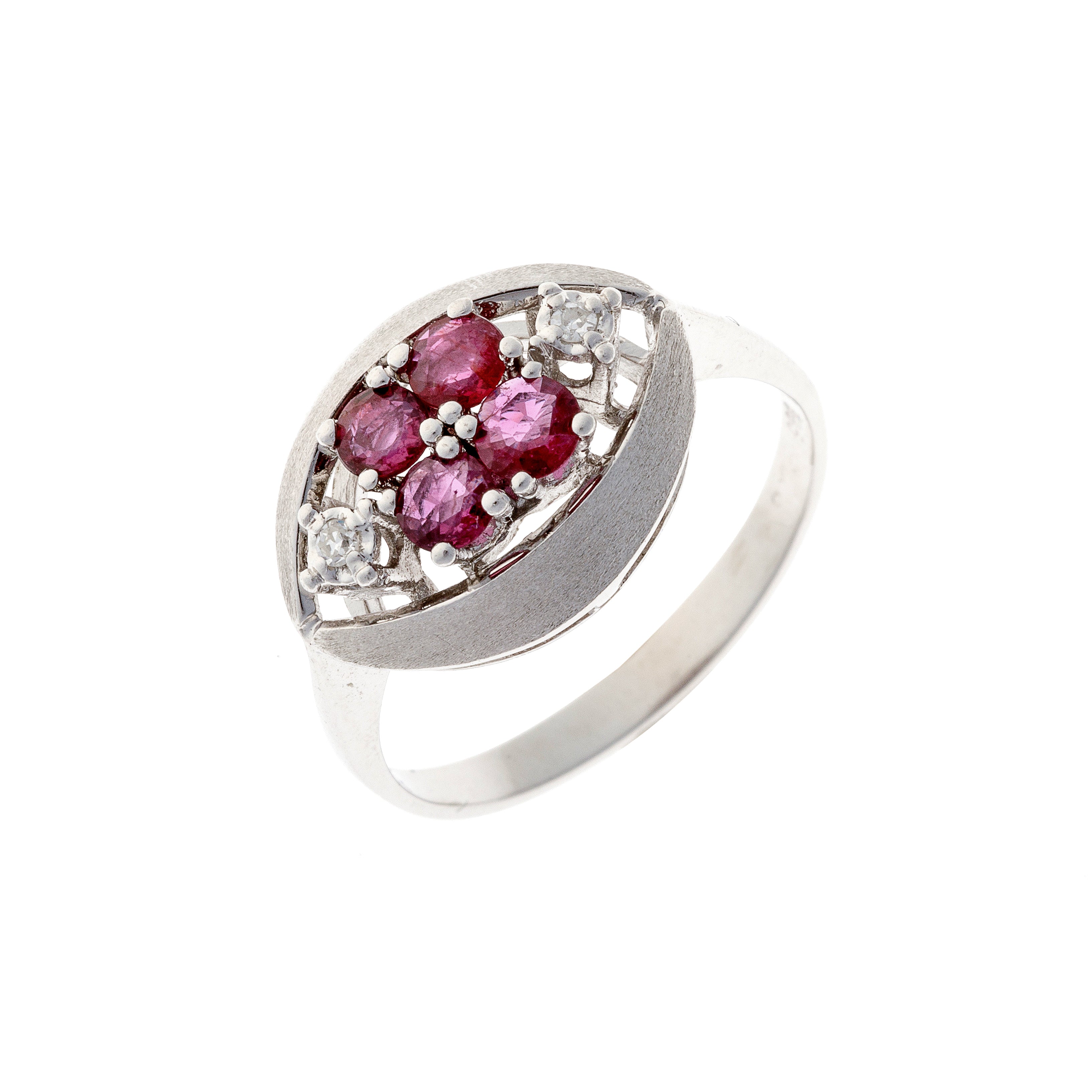 Ruby & Diamond Cluster White Gold Ring