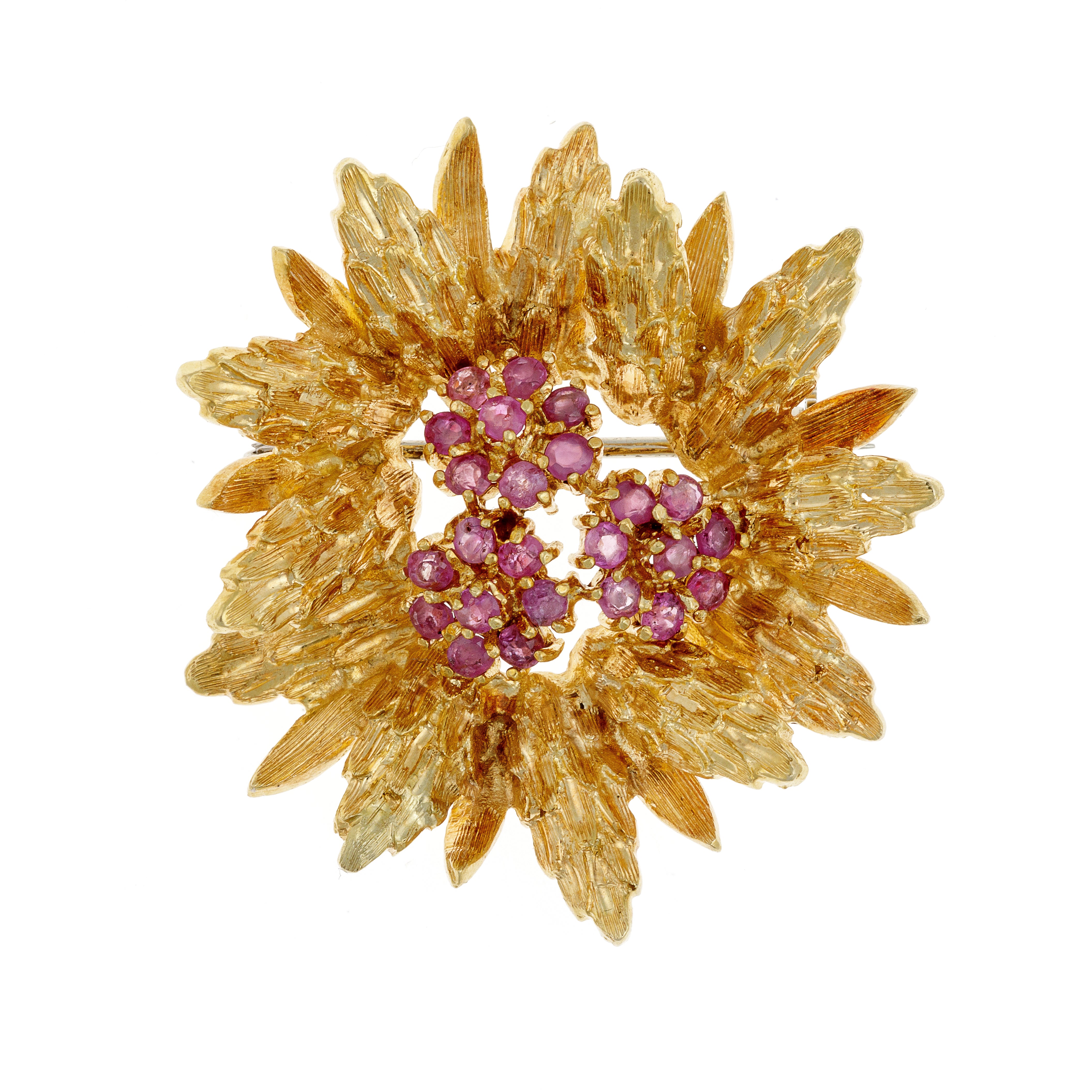 Gold Brooch with Rubies & Pink Sapphires