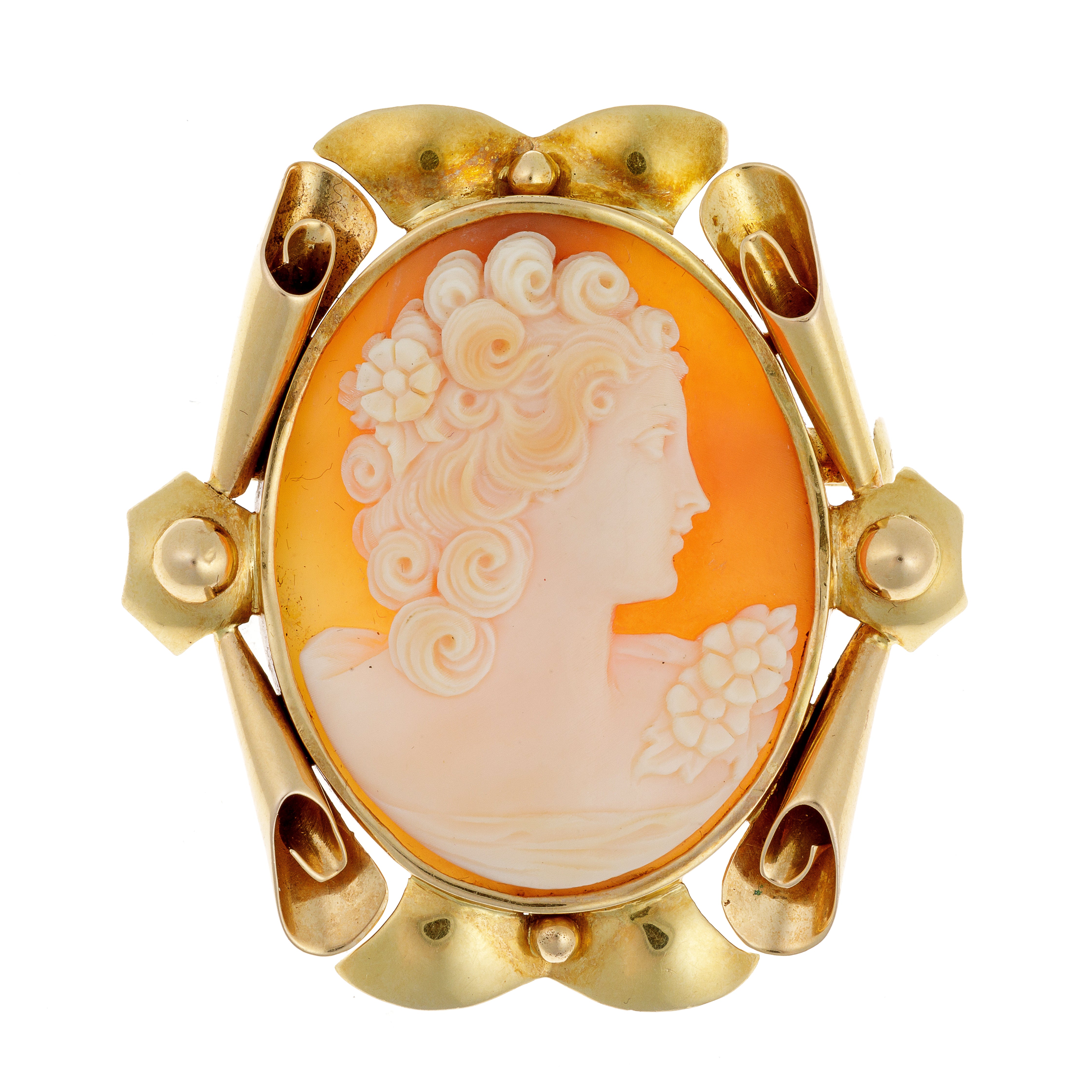 Gold Brooch Pendant with Shell Cameo