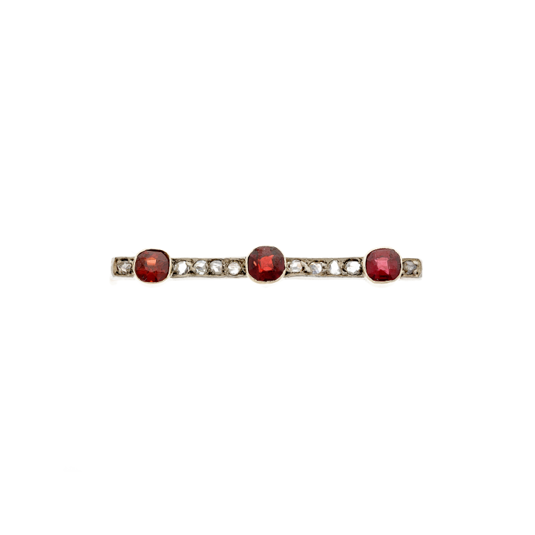 Gold & Silver Bar Brooch with Garnets & Diamonds