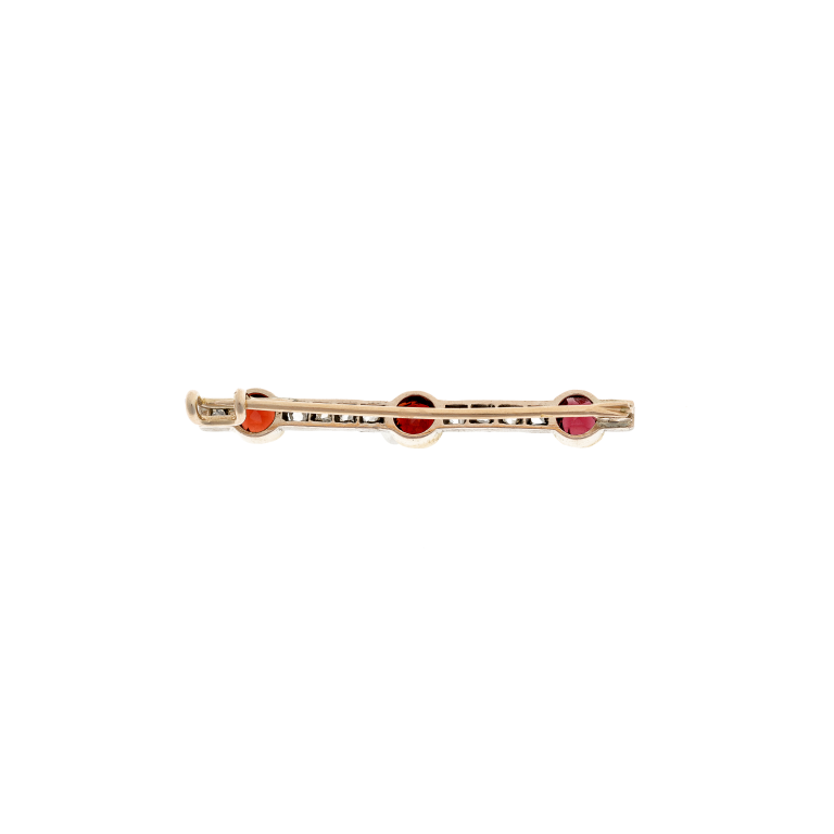 Gold & Silver Bar Brooch with Garnets & Diamonds