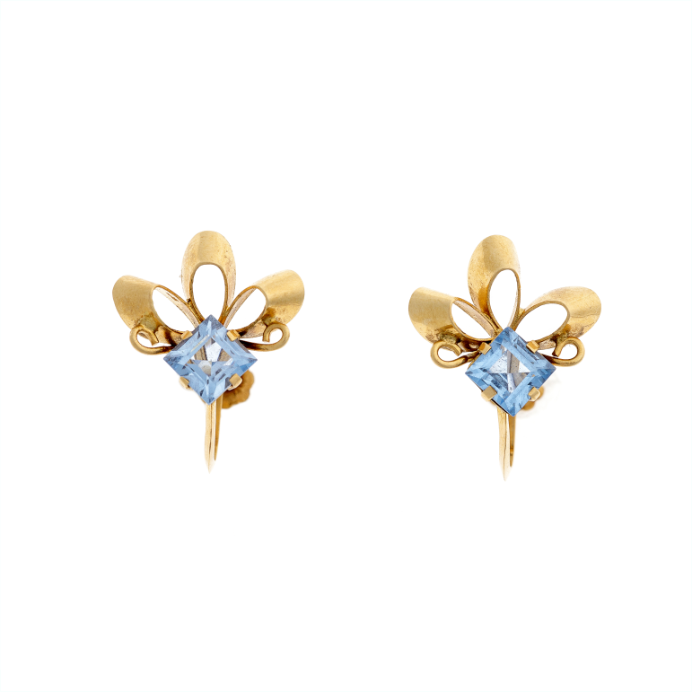 Blue Spinel Gold Fleur-De-Lis Earrings