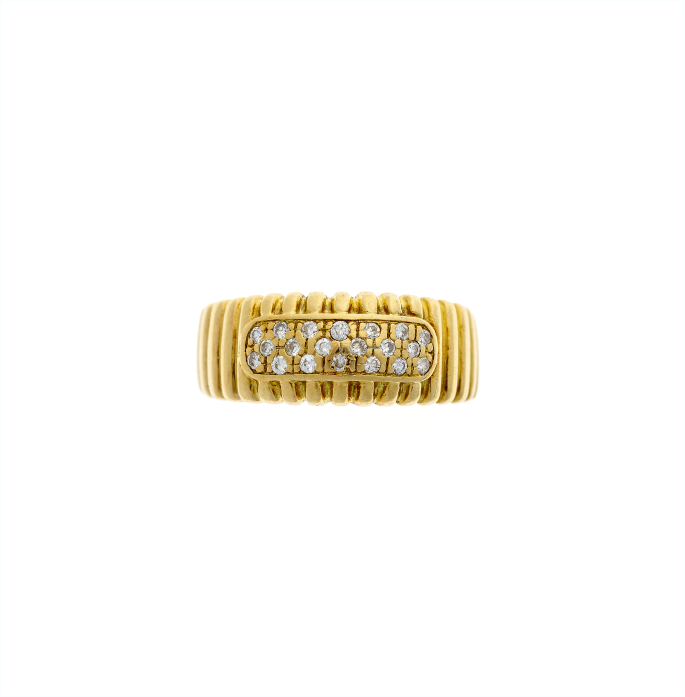 Diamond Gold Ribbed Band Ring