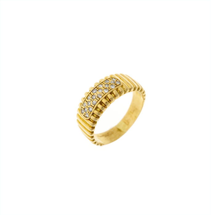 Diamond Gold Ribbed Band Ring