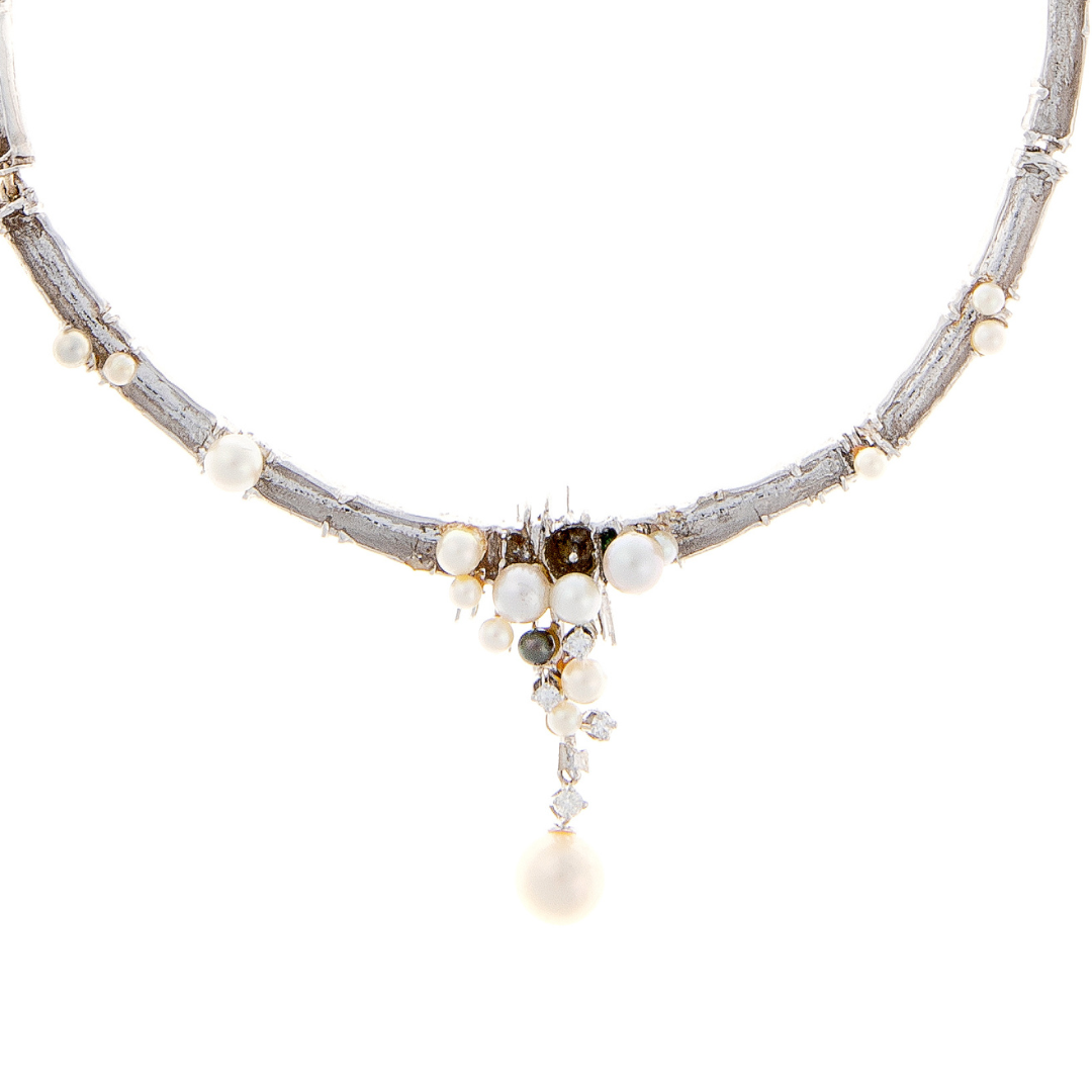 Diamond & Cultured Pearl White Gold Necklace