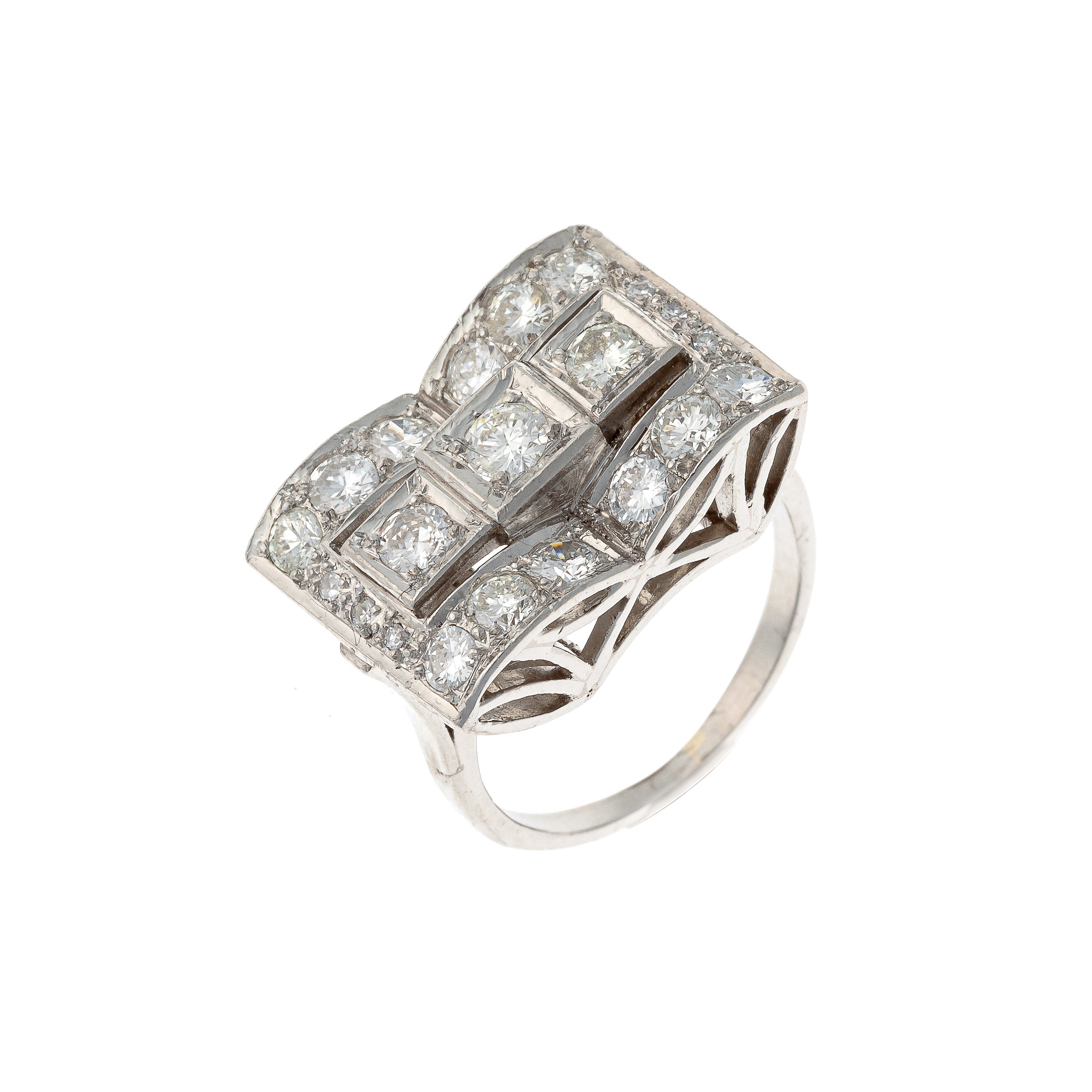 Antique Art Deco platinum diamond plaque ring.