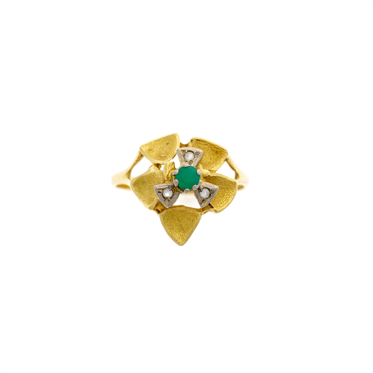 Gold Floral Cocktail Ring with Chalcedony