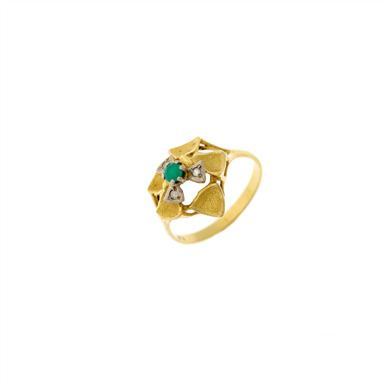 Gold Floral Cocktail Ring with Chalcedony