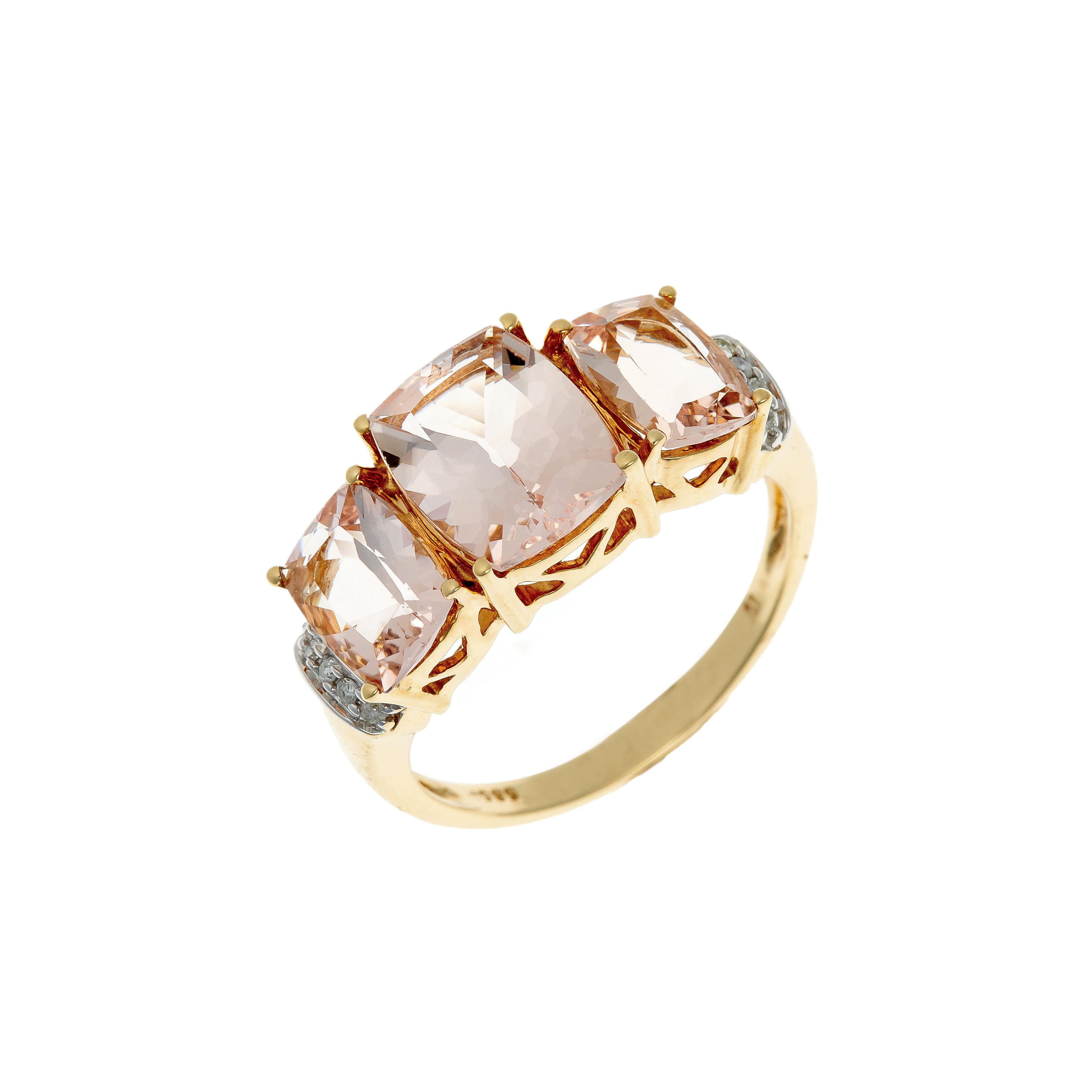 Vintage contemporary French 14K gold cocktail ring with pink morganites and diamonds.