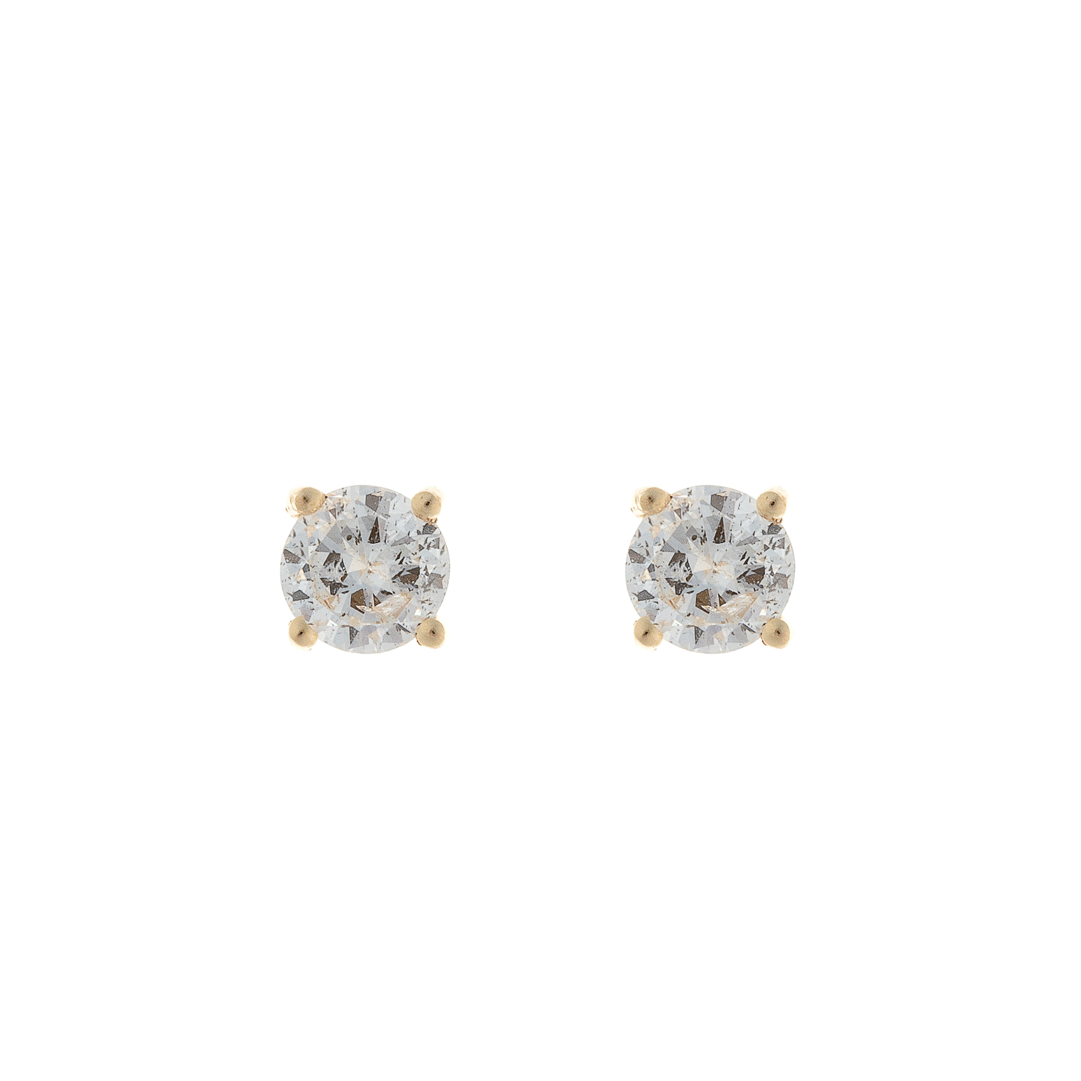 Vintage Belgian-crafted 14K gold diamond stud earrings with classic four-prong setting.