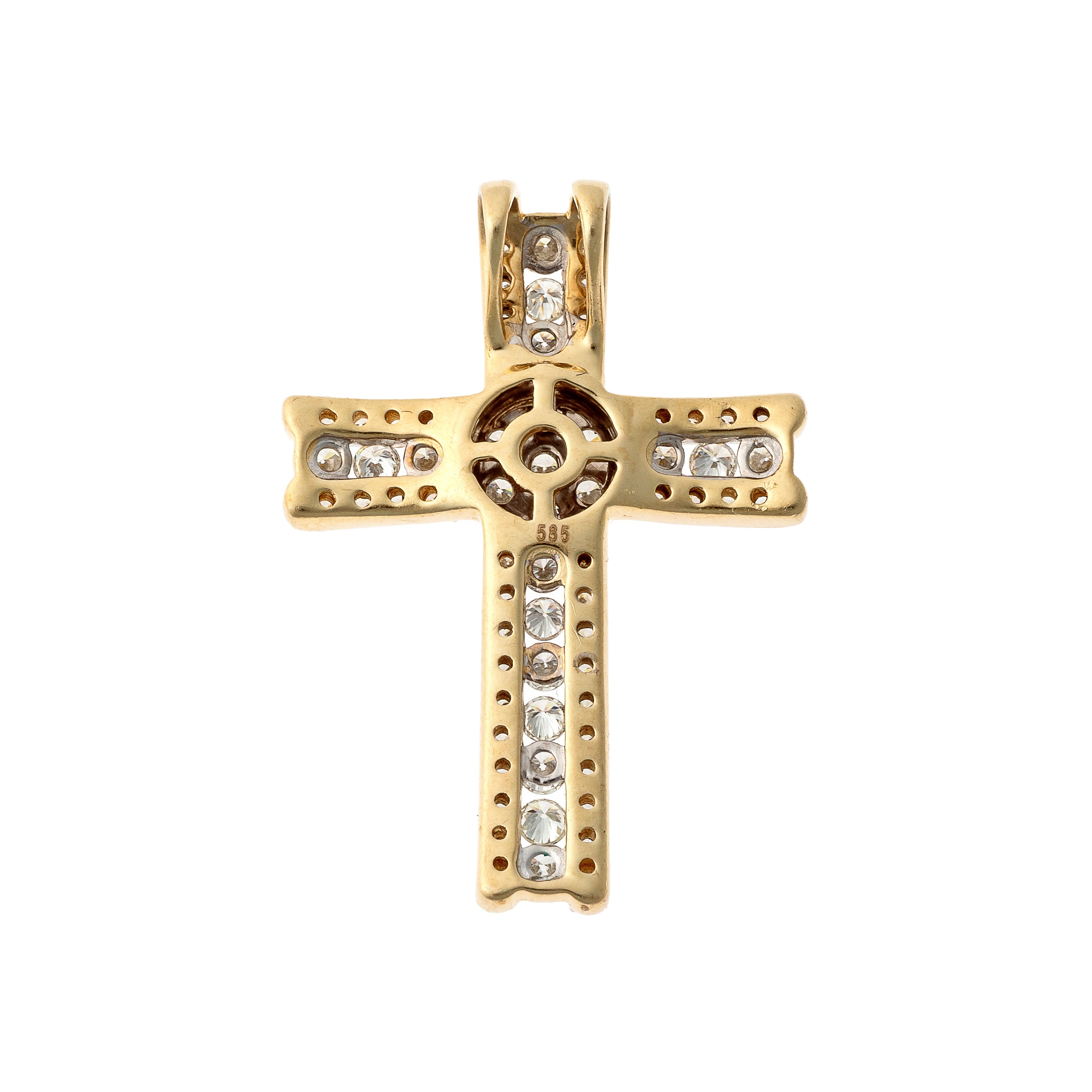 Back of the contemporary vintage diamond pavé gold cross pendant.