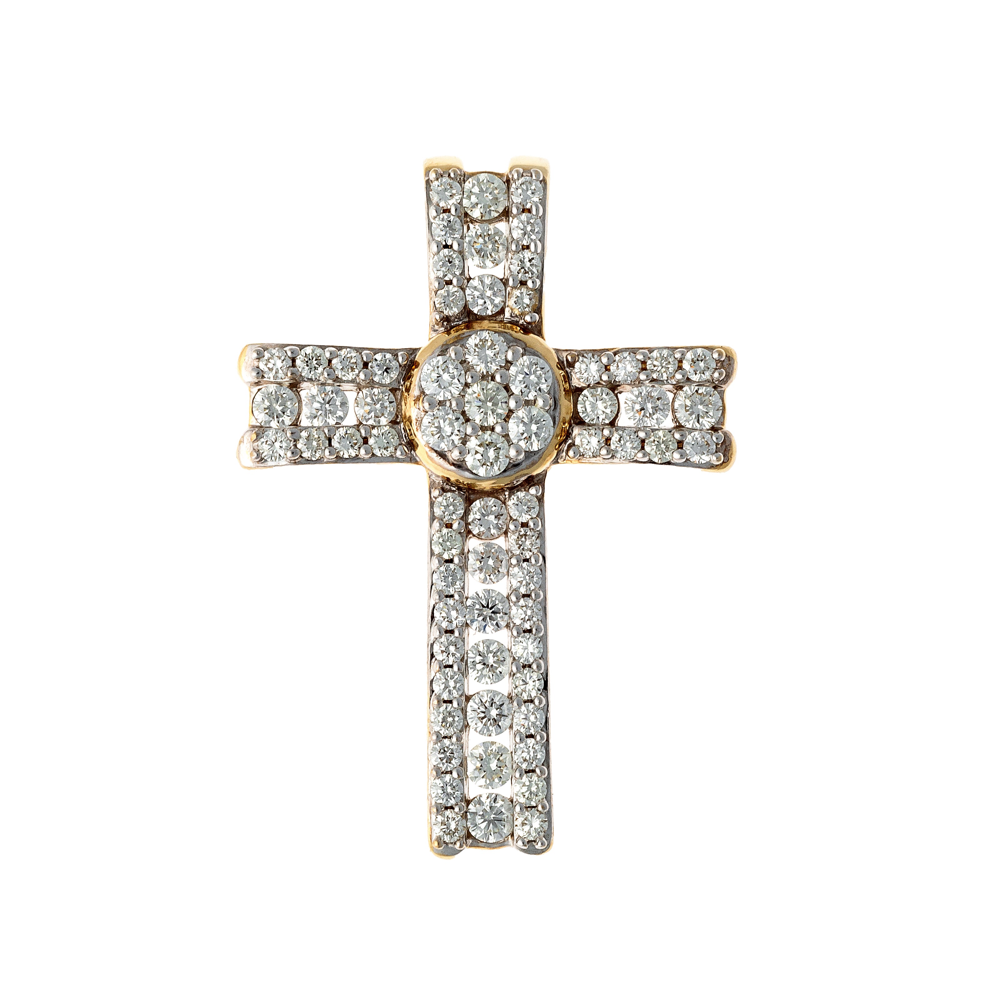 Contemporary vintage diamond pavé gold cross pendant.