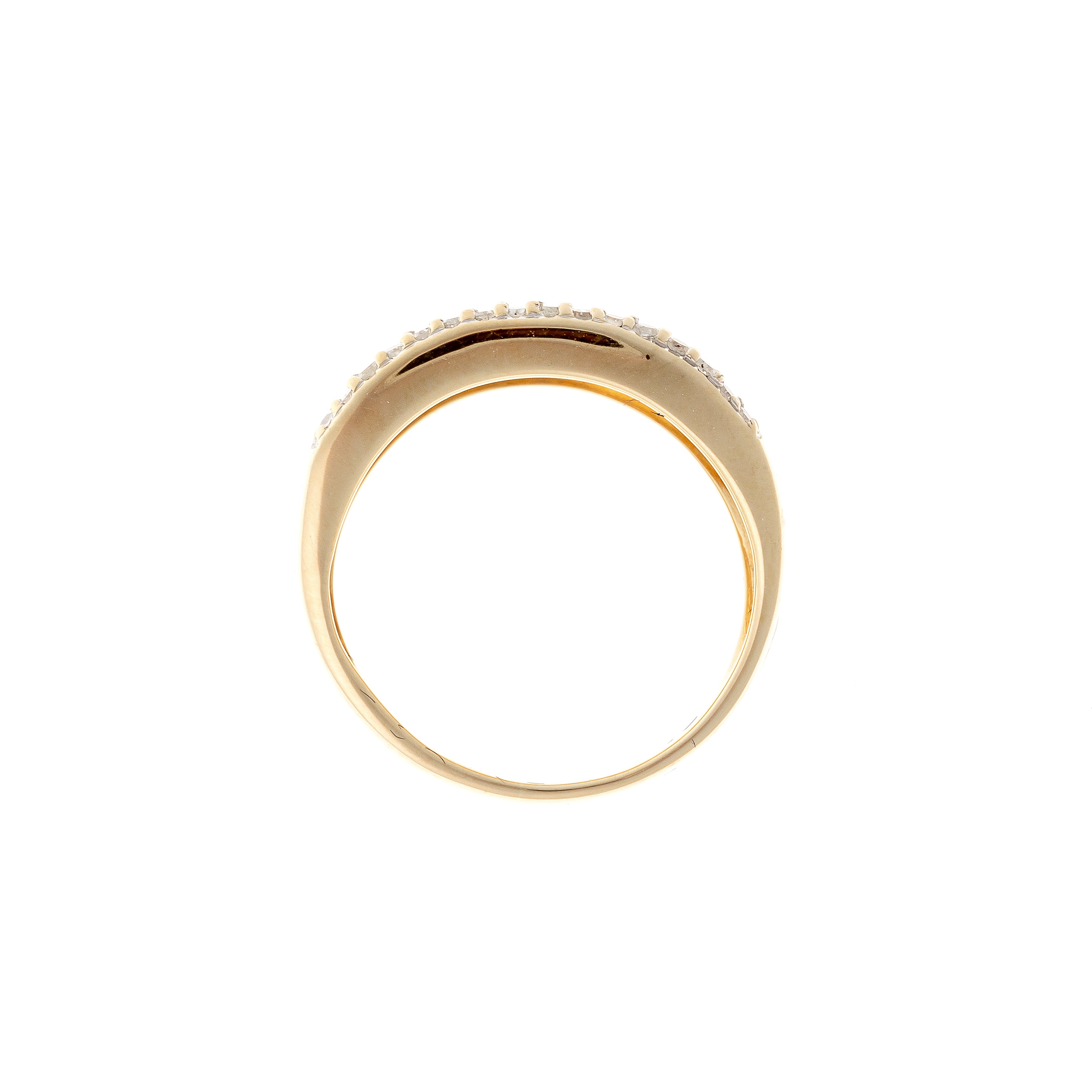 Profile of the contemporary vintage gold cocktail ring with ombré yellow sapphires and diamonds.