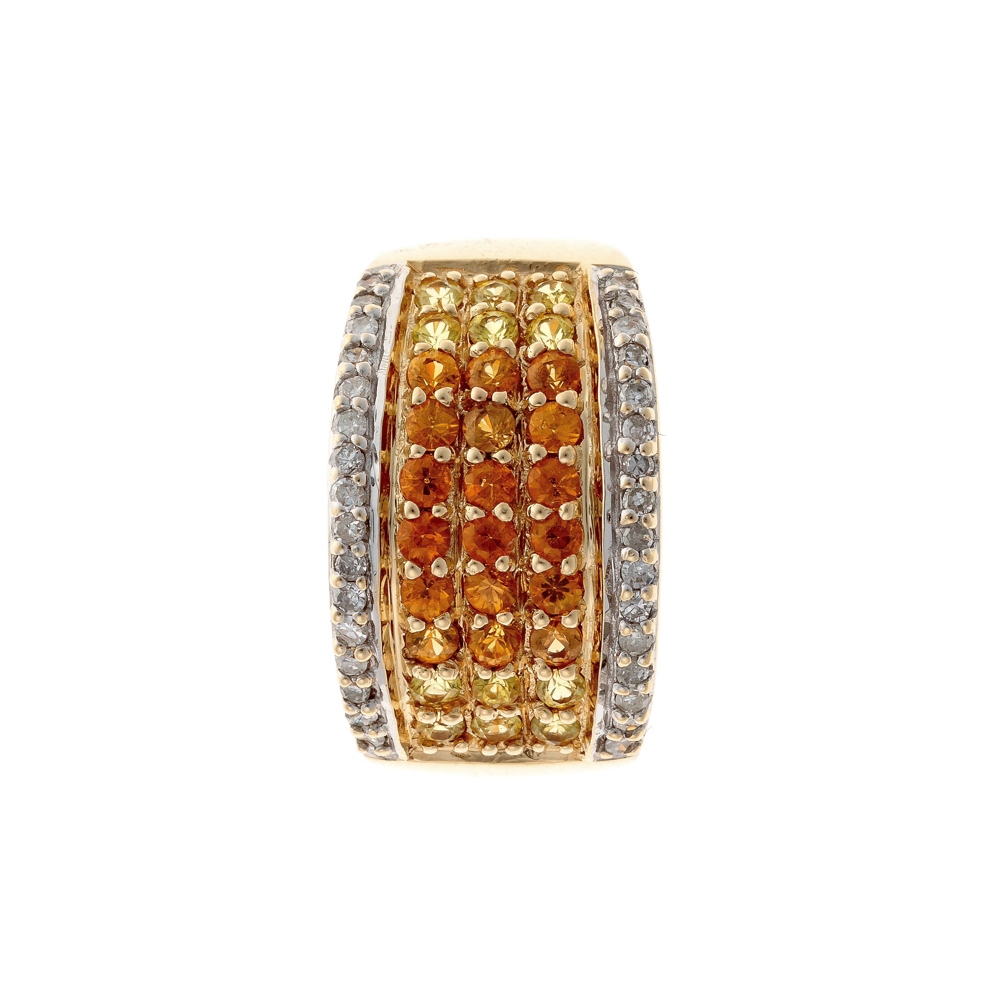 Top of the contemporary vintage gold cocktail ring with ombré yellow sapphires and diamonds.