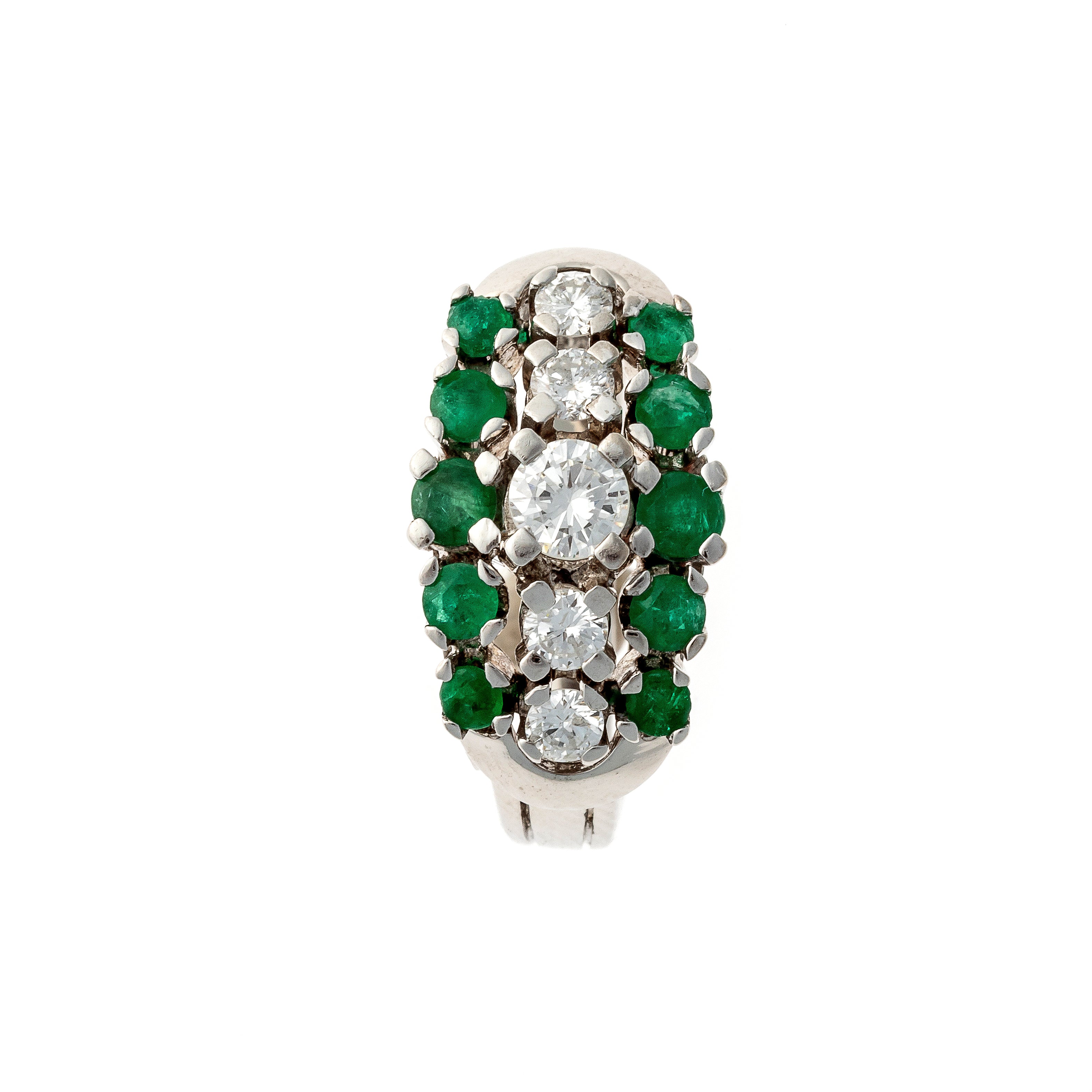 Top of the vintage white gold emerald and diamond cocktail ring.