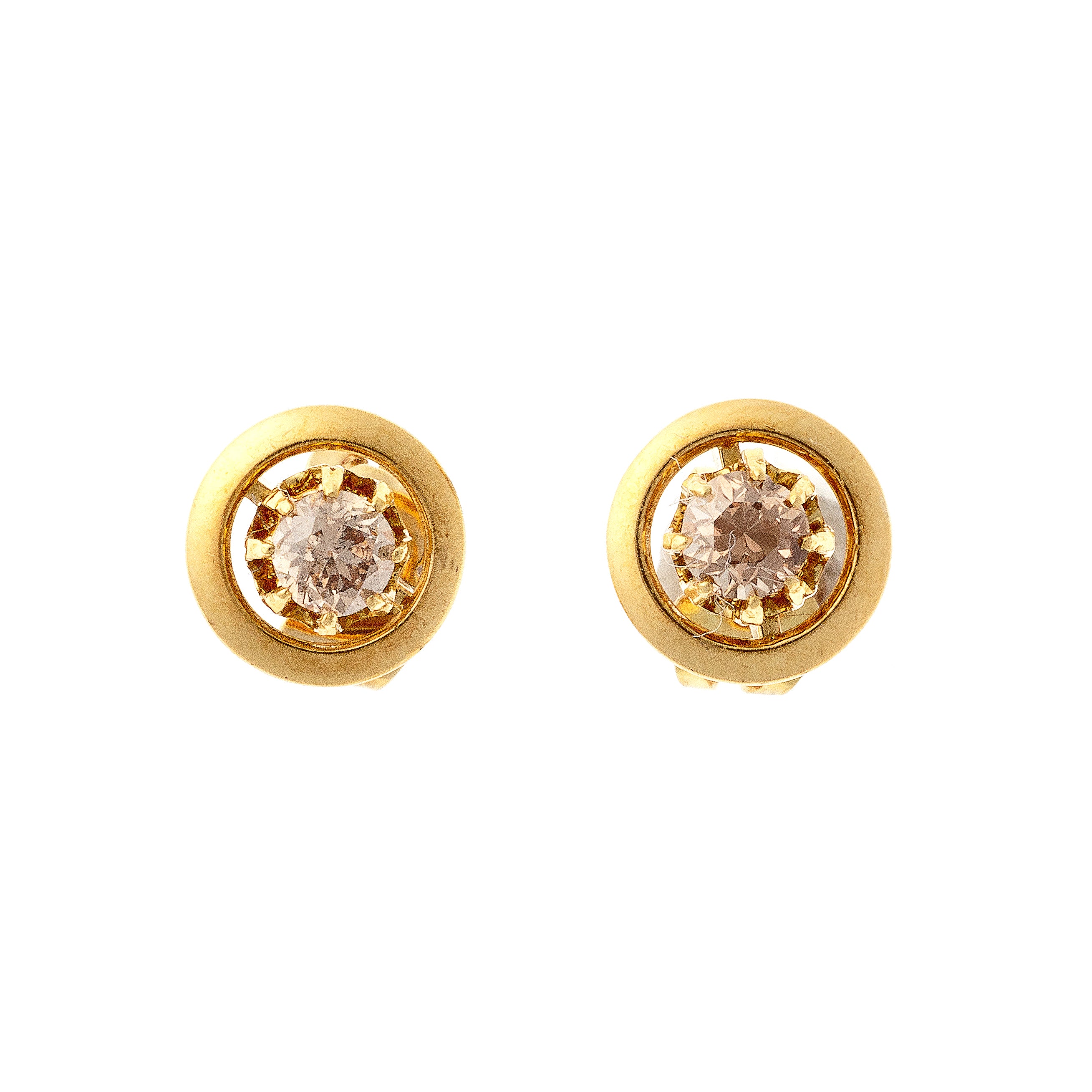 Pair of contemporary vintage yellow gold diamond halo stud earrings.