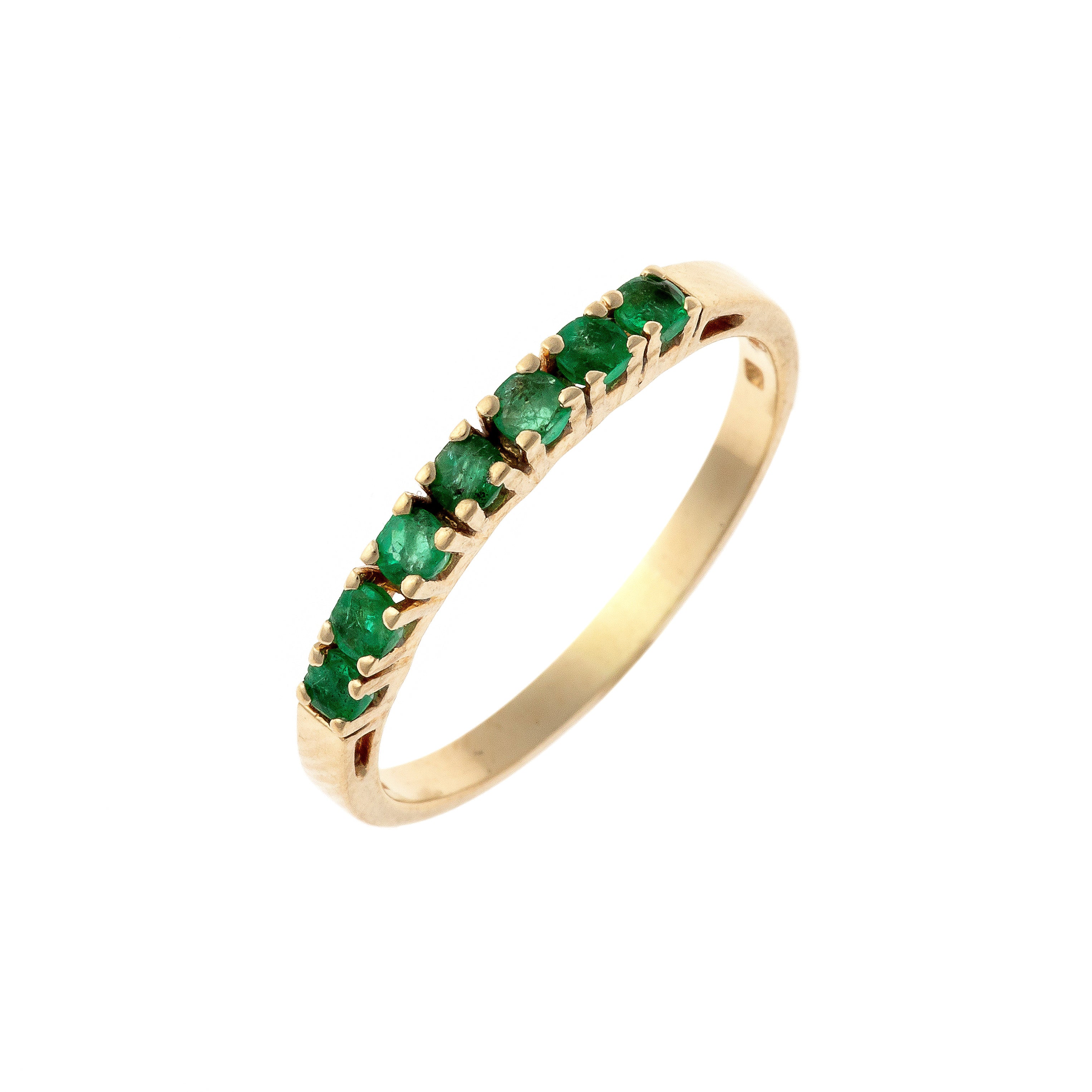 Contemporary vintage yellow gold emerald band ring.