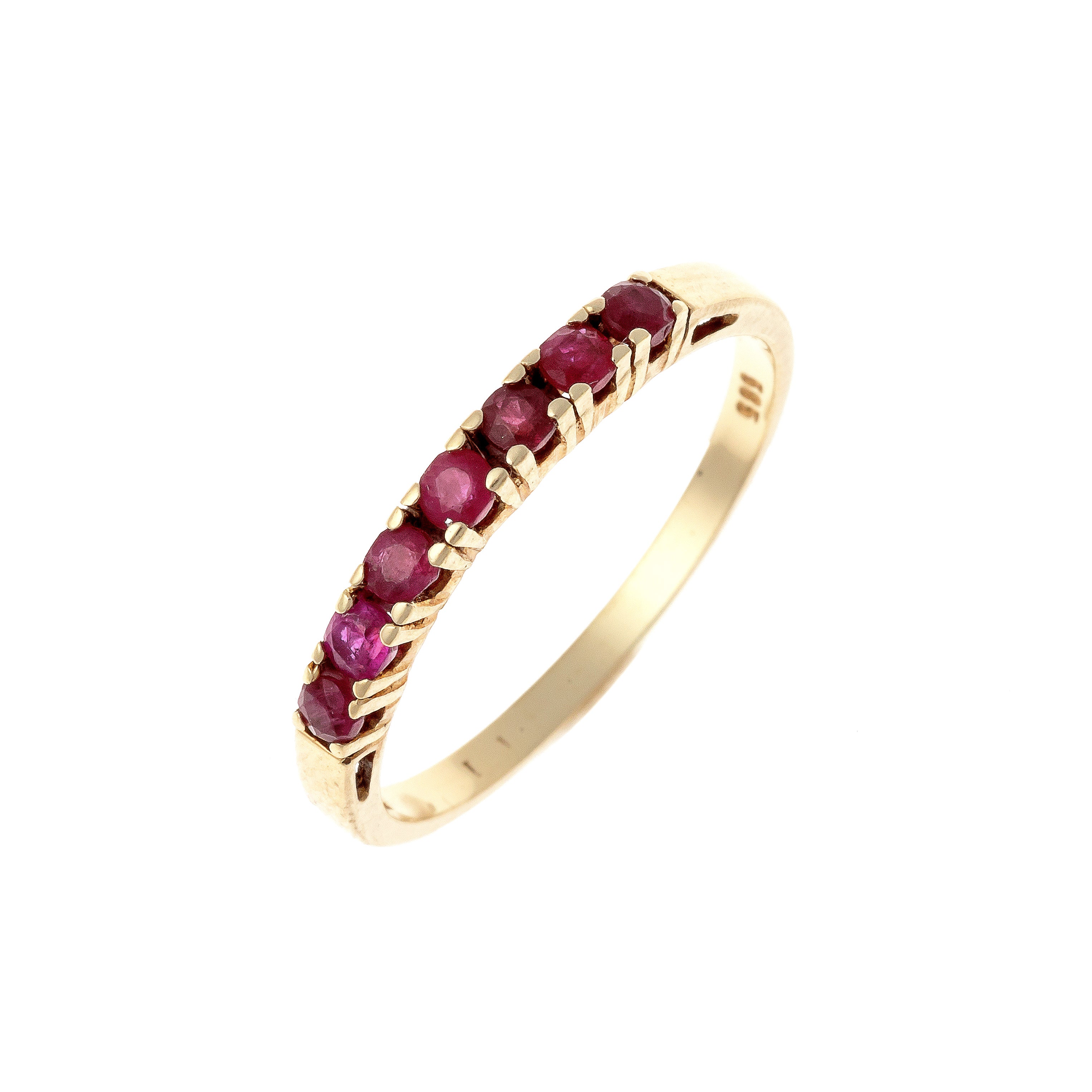 Contemporary vintage yellow gold ruby band ring.