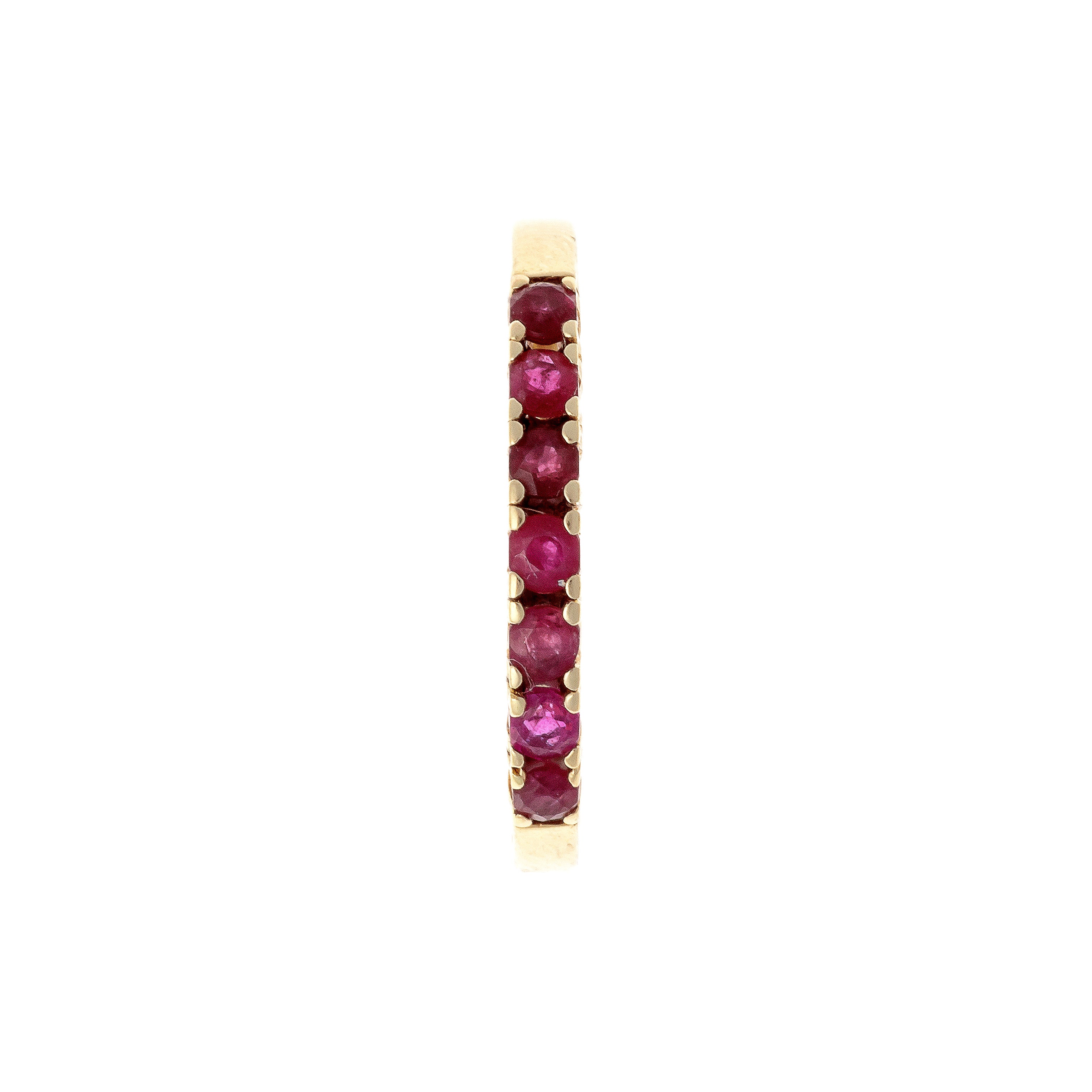 Top of the Contemporary vintage yellow gold ruby band ring.