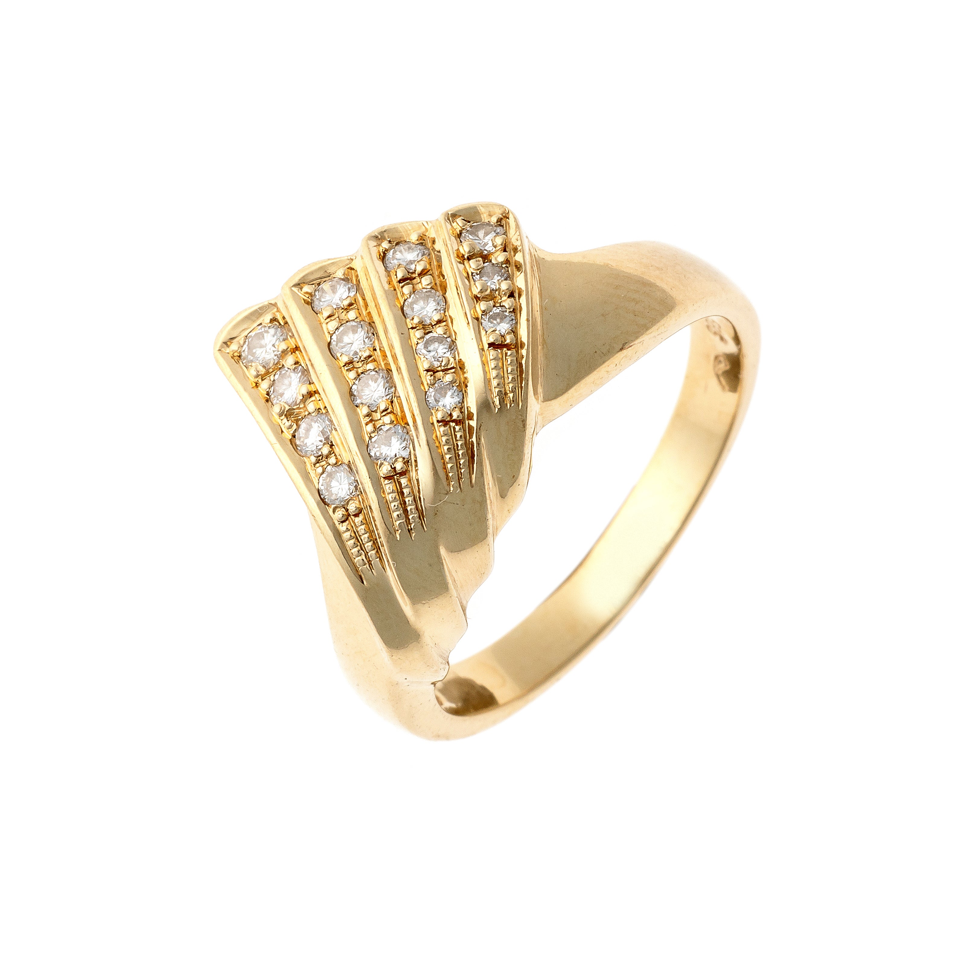 Contemporary vintage yellow gold tiered diamond cocktail ring.