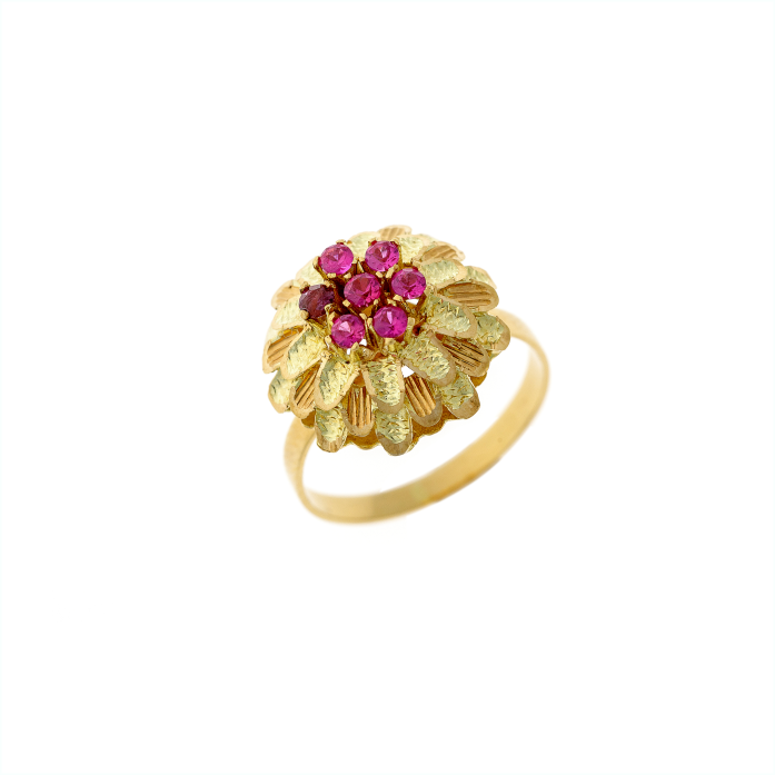 Ruby & Synthetic Corundum Gold Flower Ring