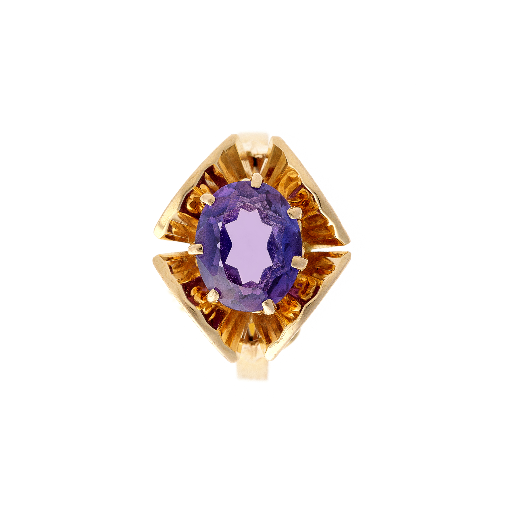 Gold Lab-Grown Violet Corundum Flower Ring