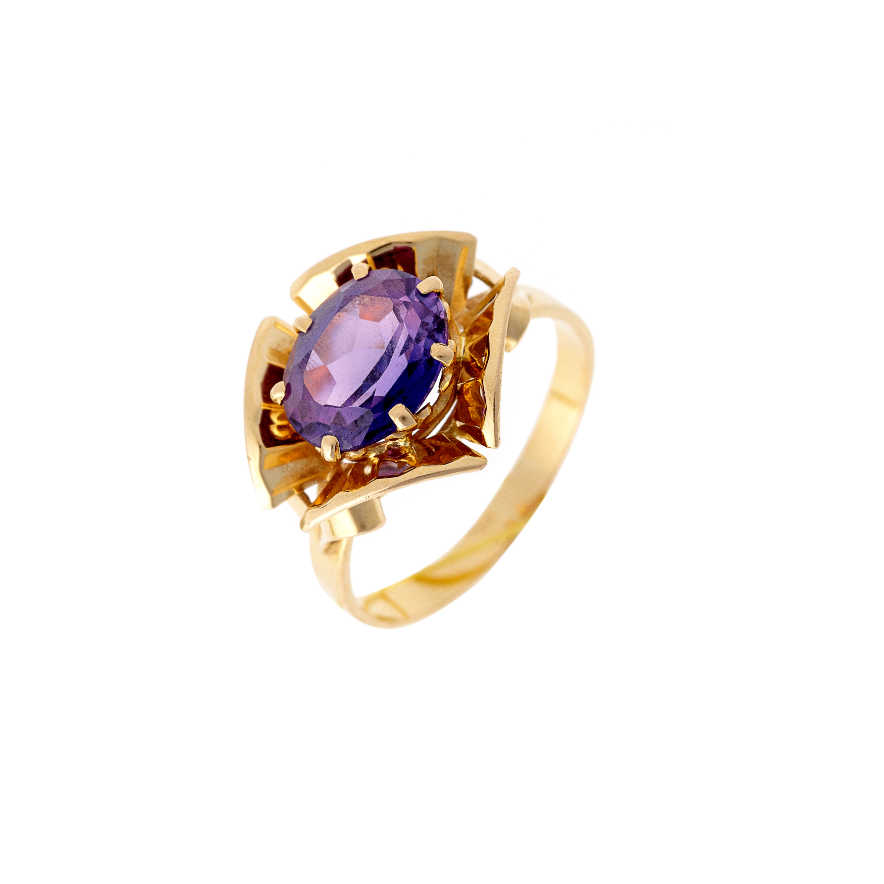 Gold Lab-Grown Violet Corundum Flower Ring