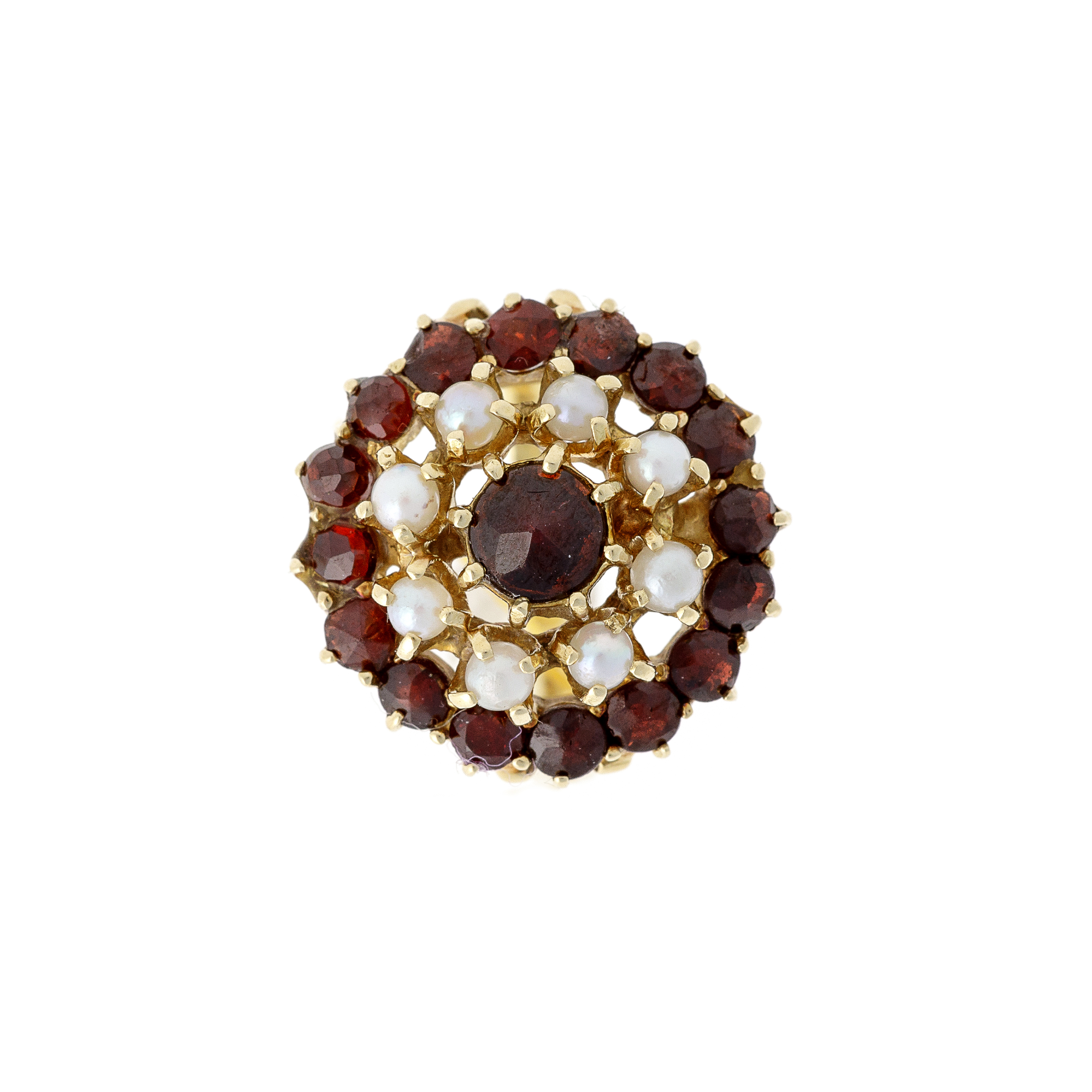 Gold Ring with Almandine Garnets & Cultured Pearls