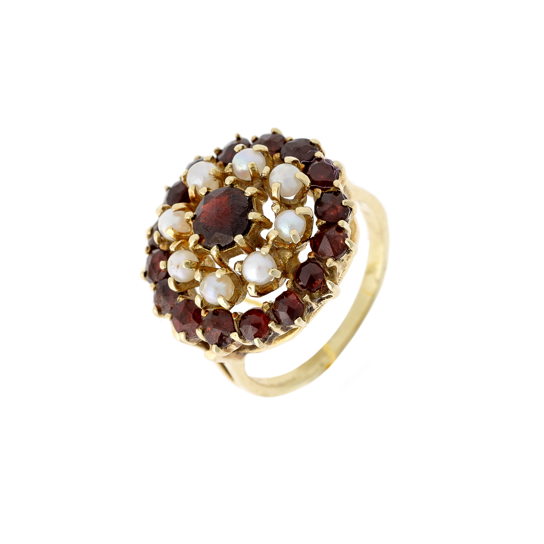 Gold Ring with Almandine Garnets & Cultured Pearls