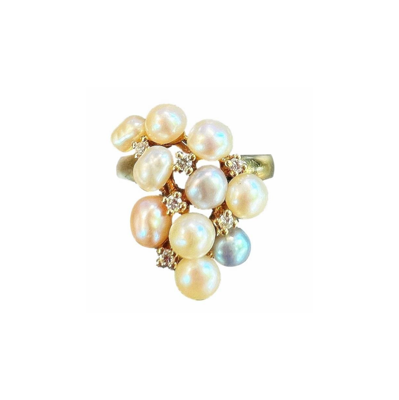 Gold Ring with Diamonds and Freshwater Pearls