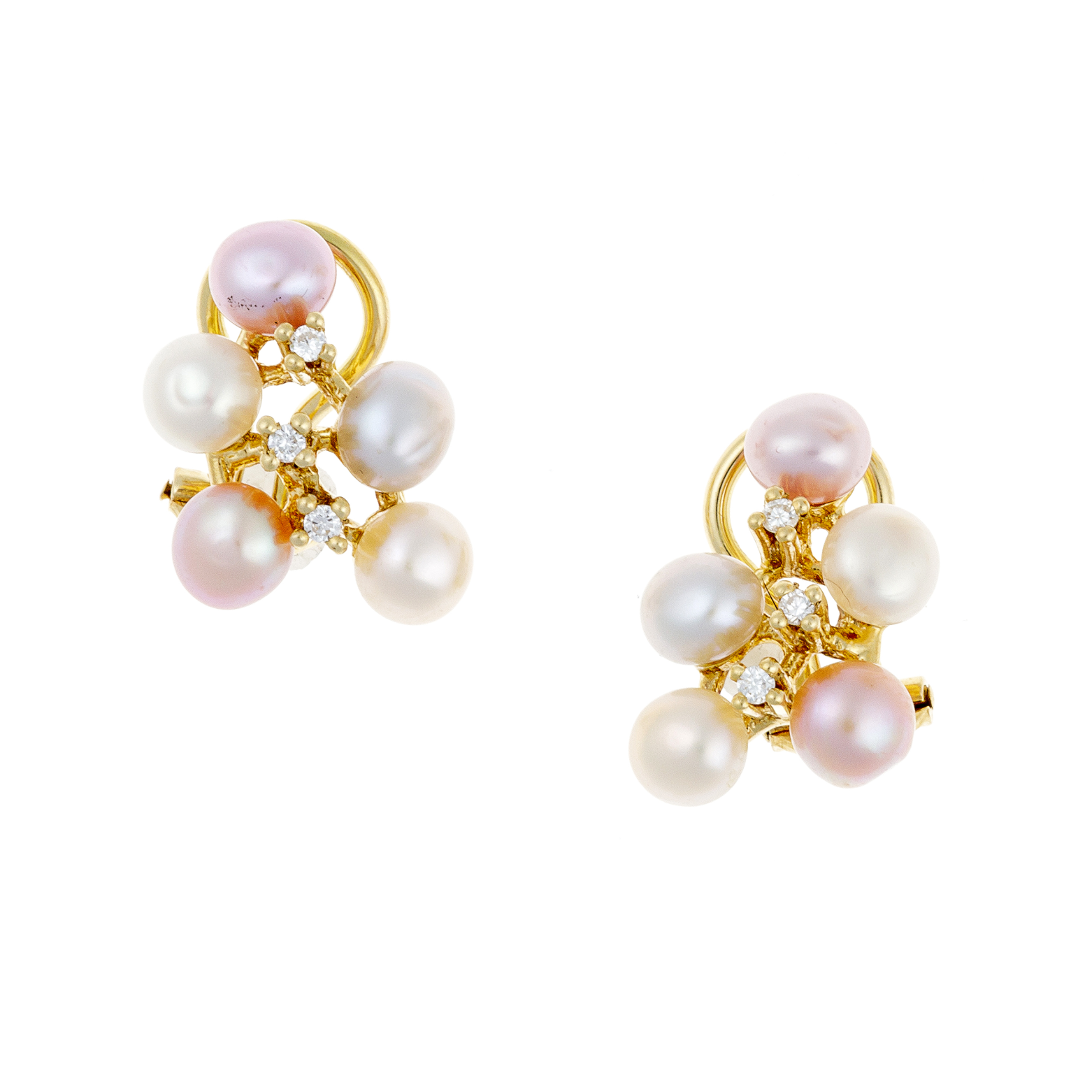 Gold Earrings with Diamonds and Freshwater Pearls