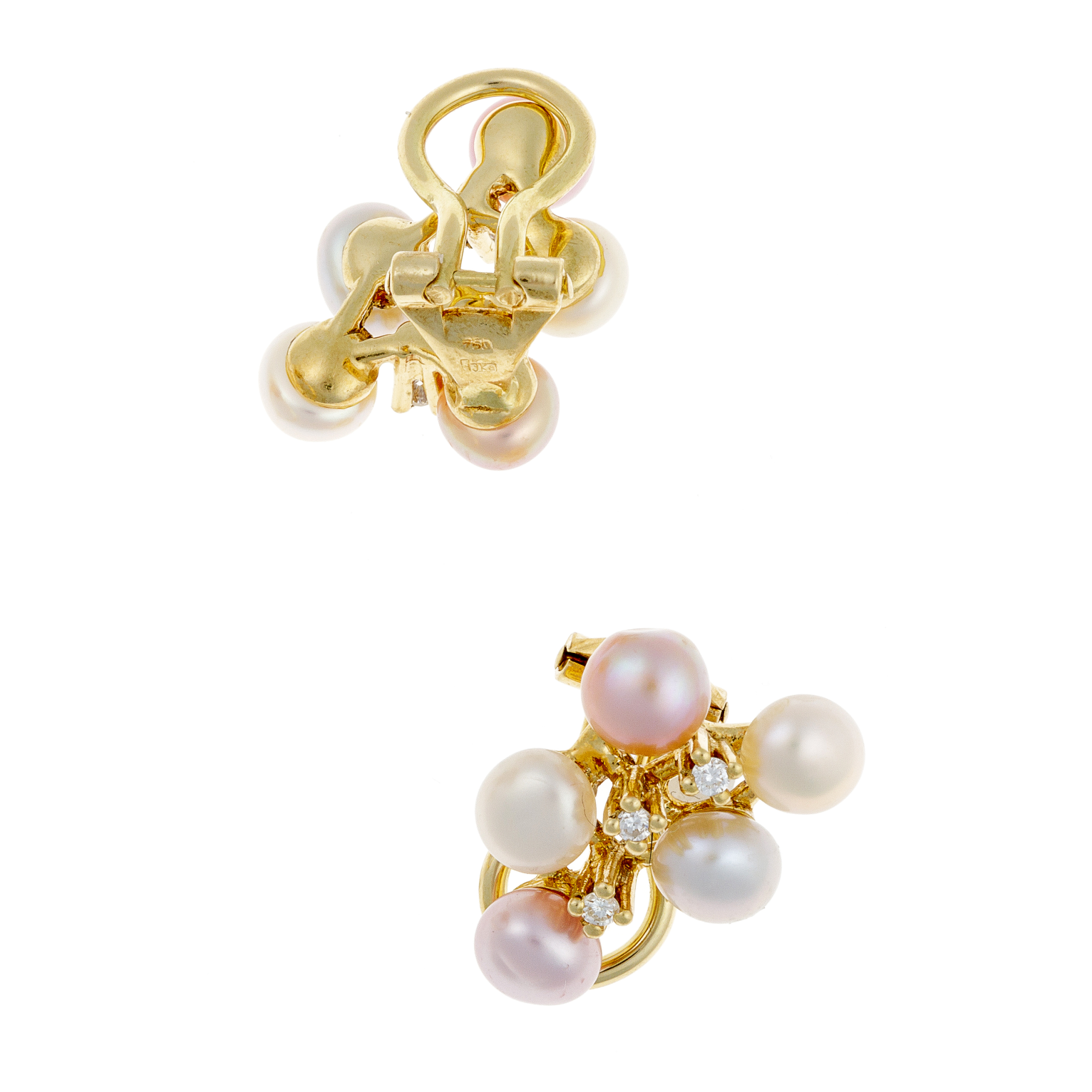 Gold Earrings with Diamonds and Freshwater Pearls